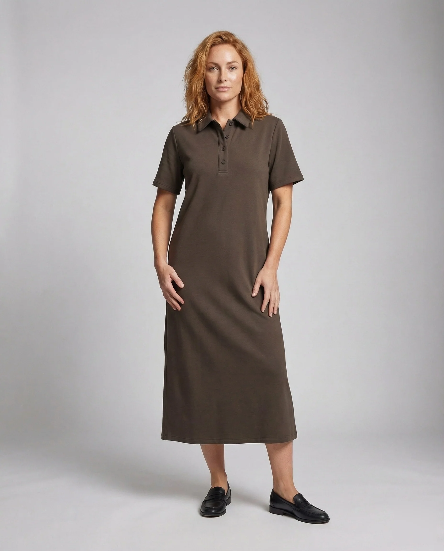Damen Polokleid Maxi Baumwolle