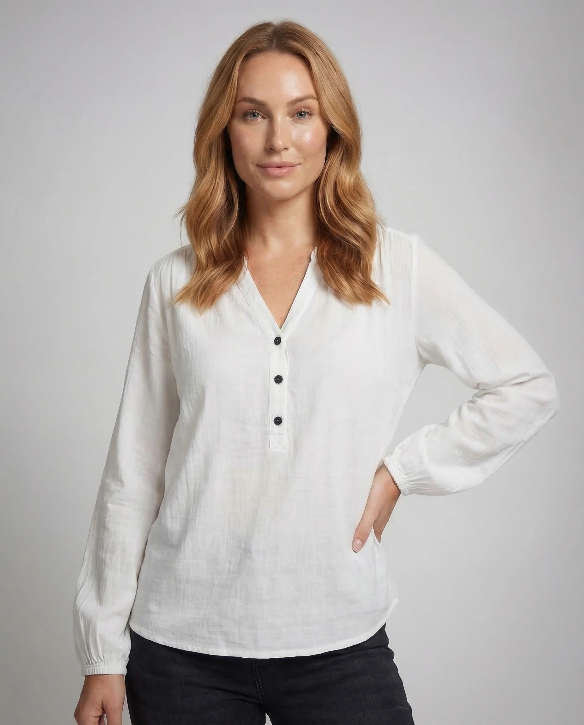 Damen V Ausschnitt Bluse Struktur - Image 2