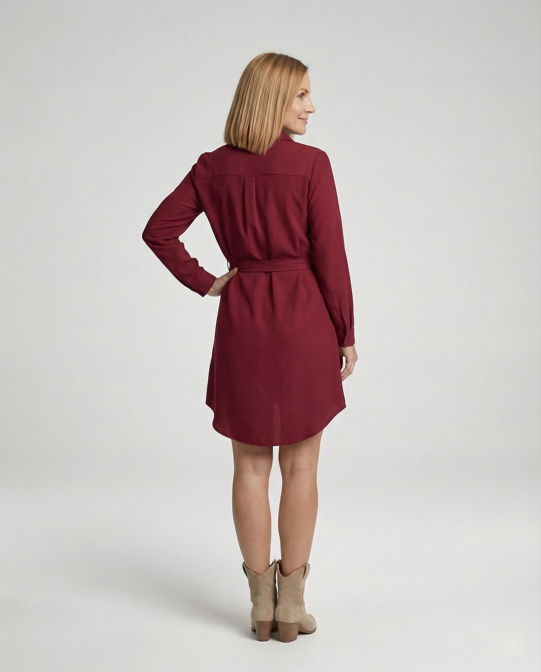 Hemdblusen Minikleid Mit Bindegürtel Damen - Image 2