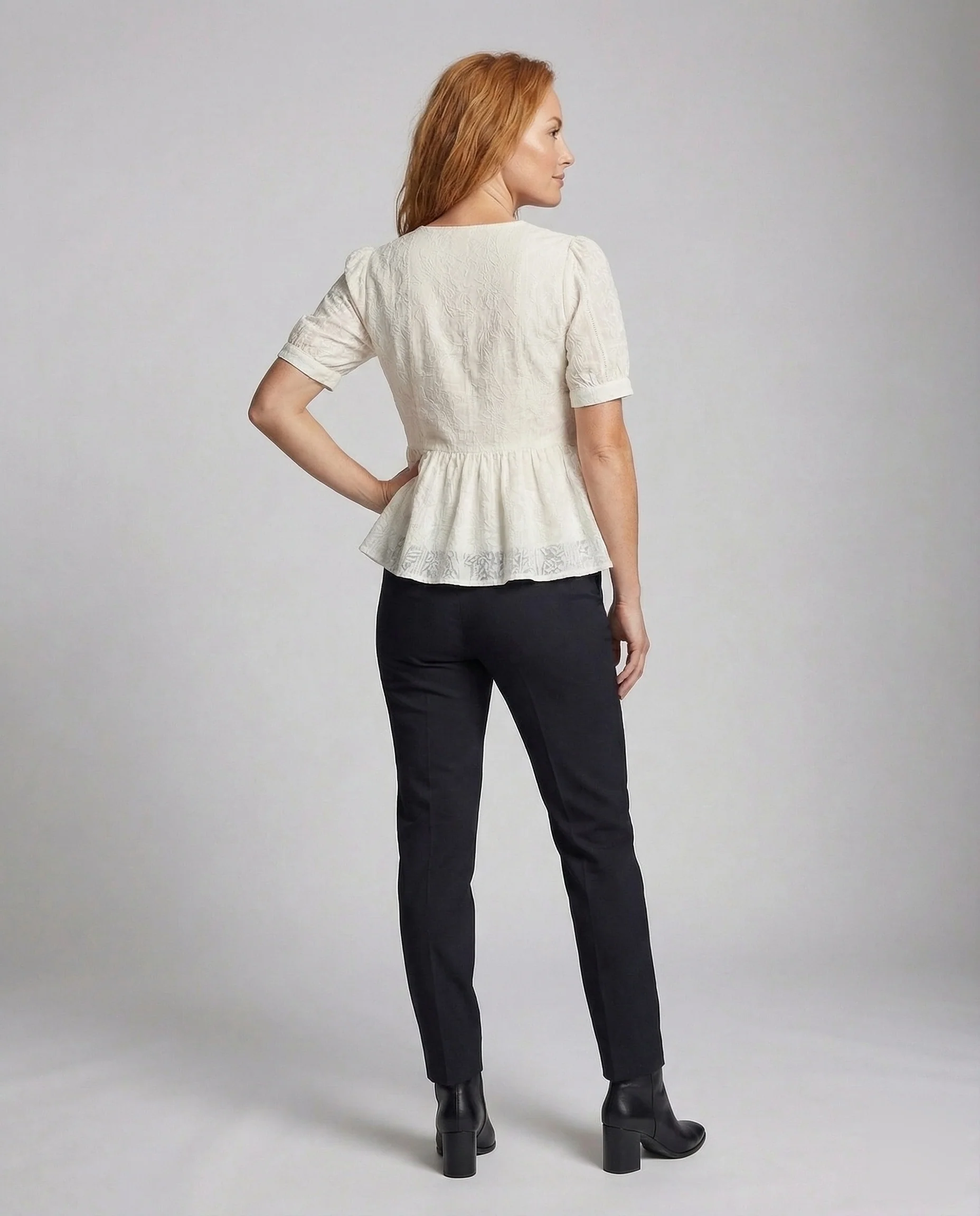 Damen Baumwoll Leinen Bluse mit Volant - Image 4