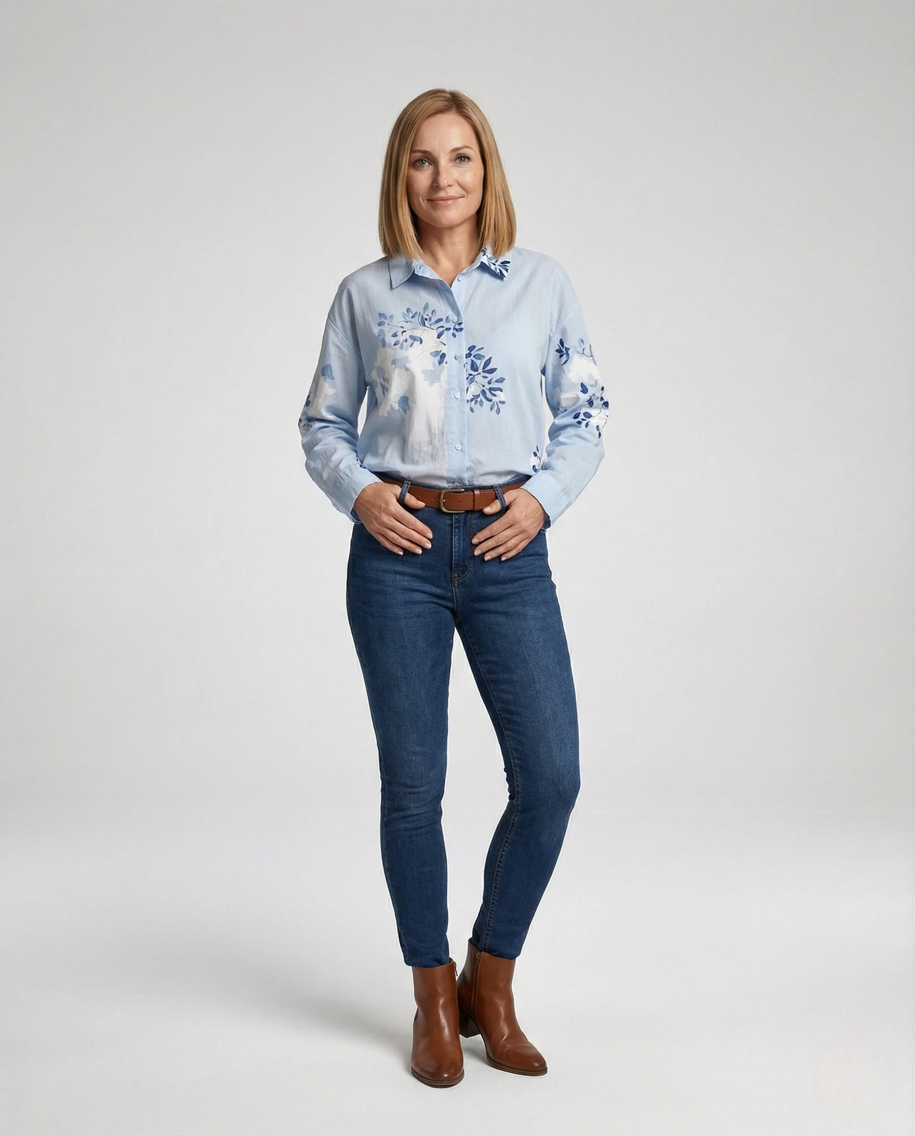 Baumwoll Leinen Bluse Floral Damen - Image 2