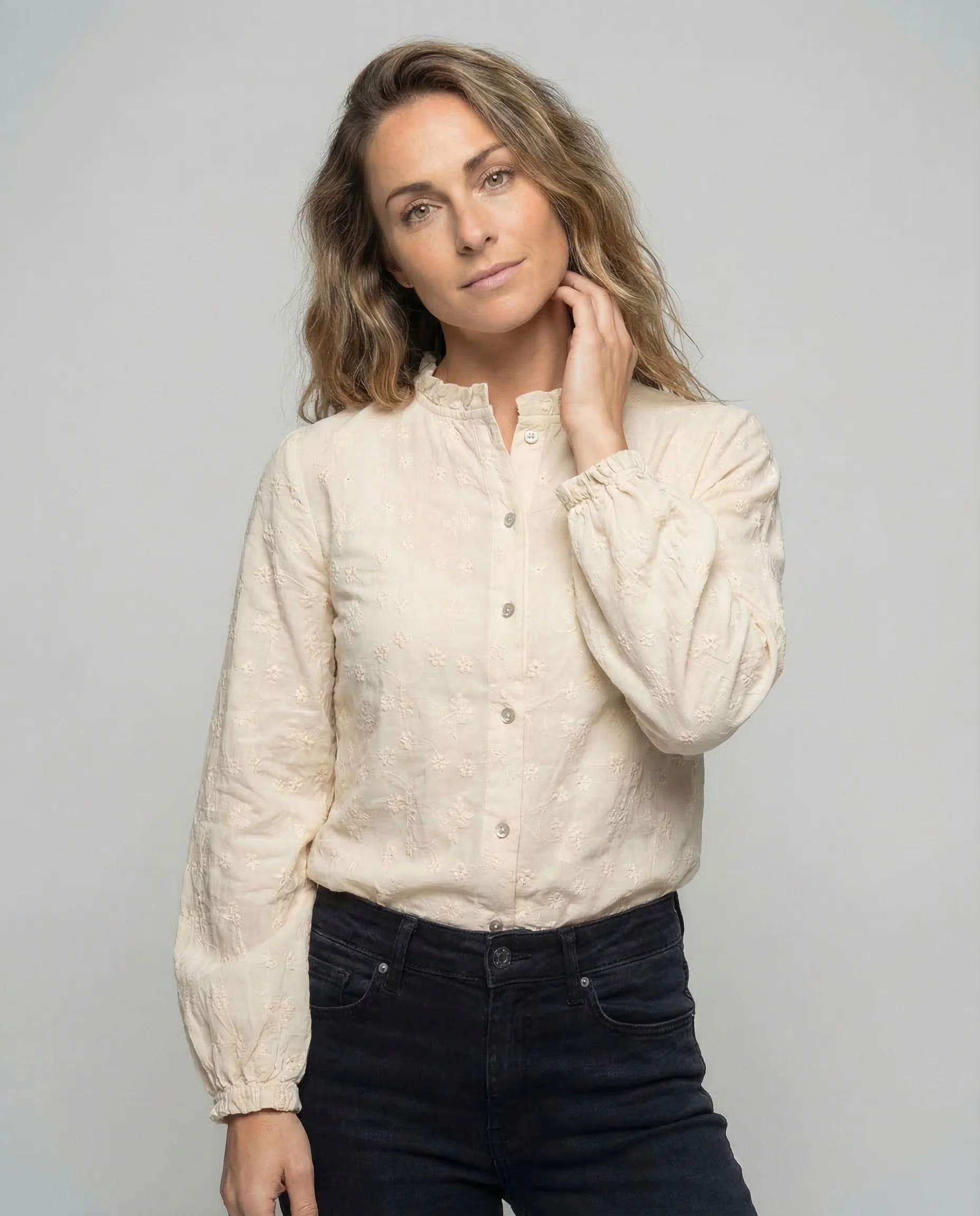 Bluse Damen Baumwolle Bestickt Leicht - Image 2