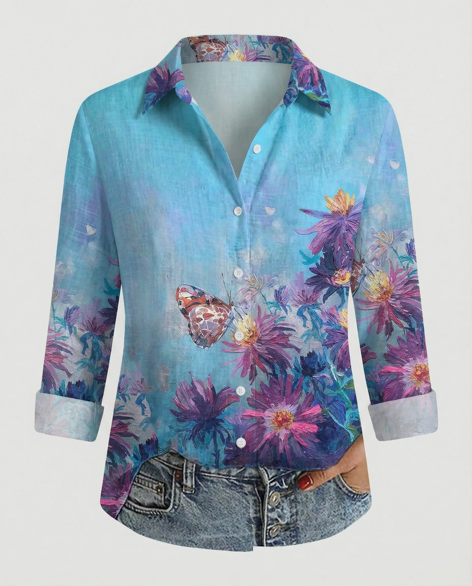 Leinenoptik Bluse Damen Floral - Image 16