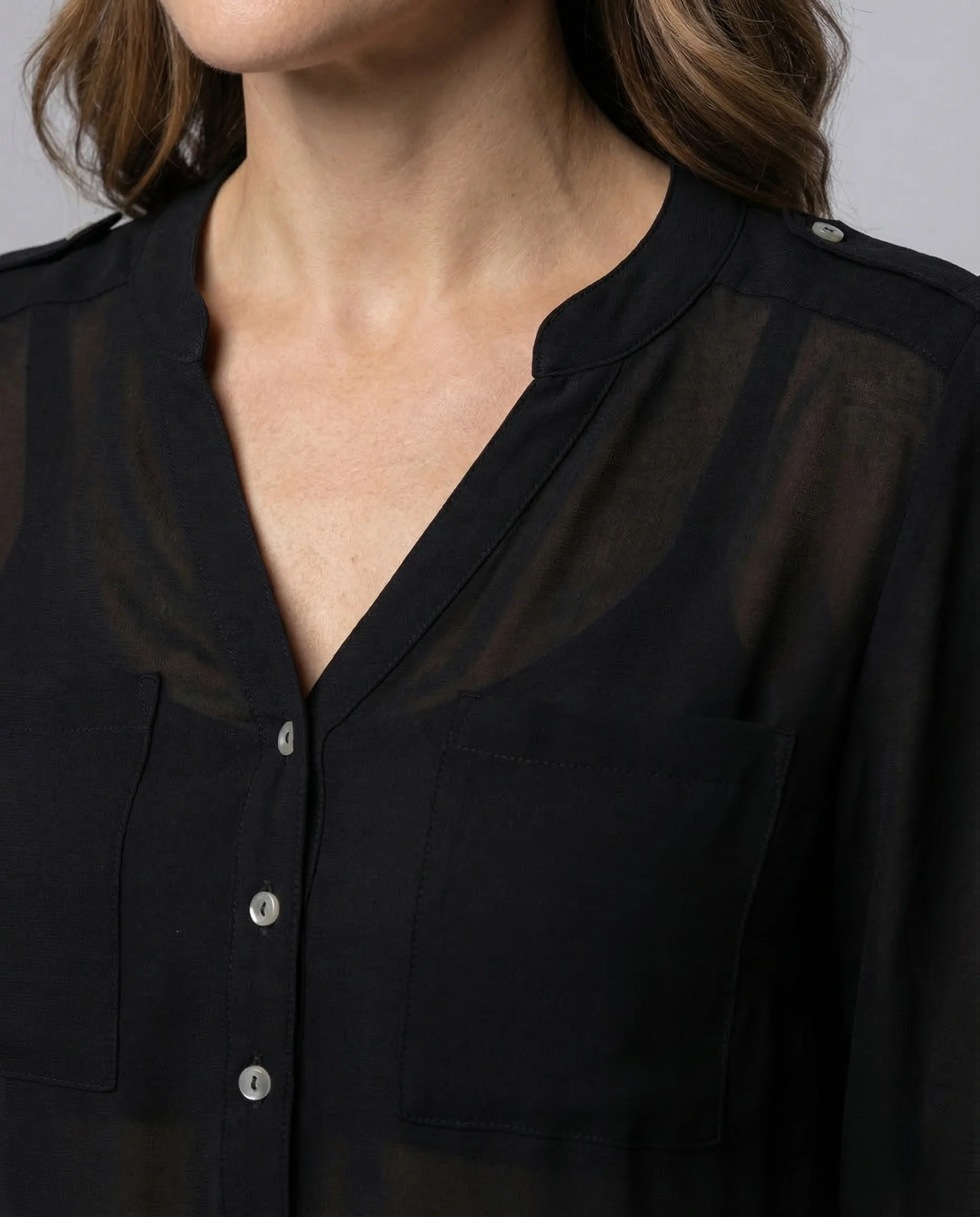 Damen Chiffon Tunika Bluse V Ausschnitt - Image 3