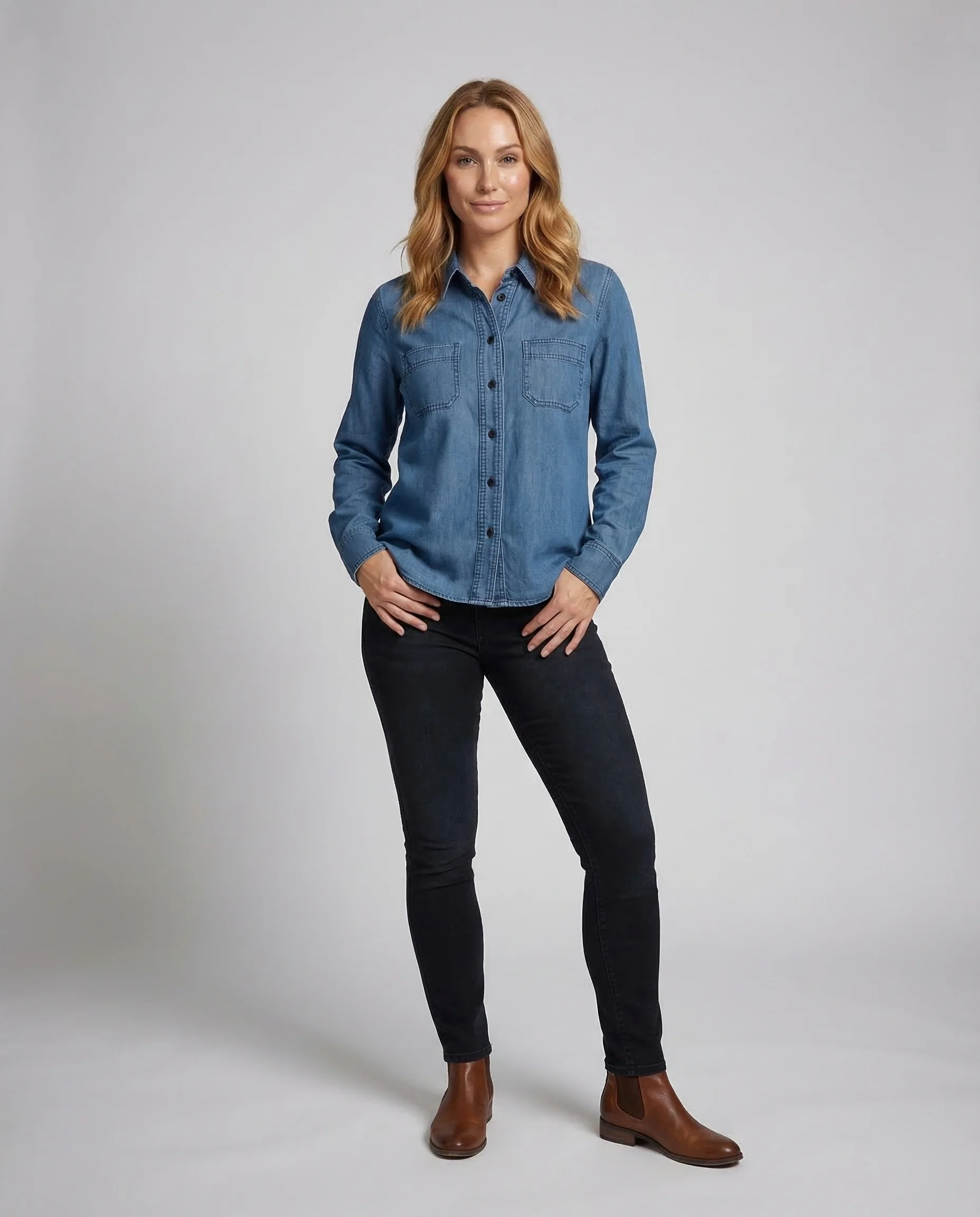 Damen Denimbluse Hemdkragen