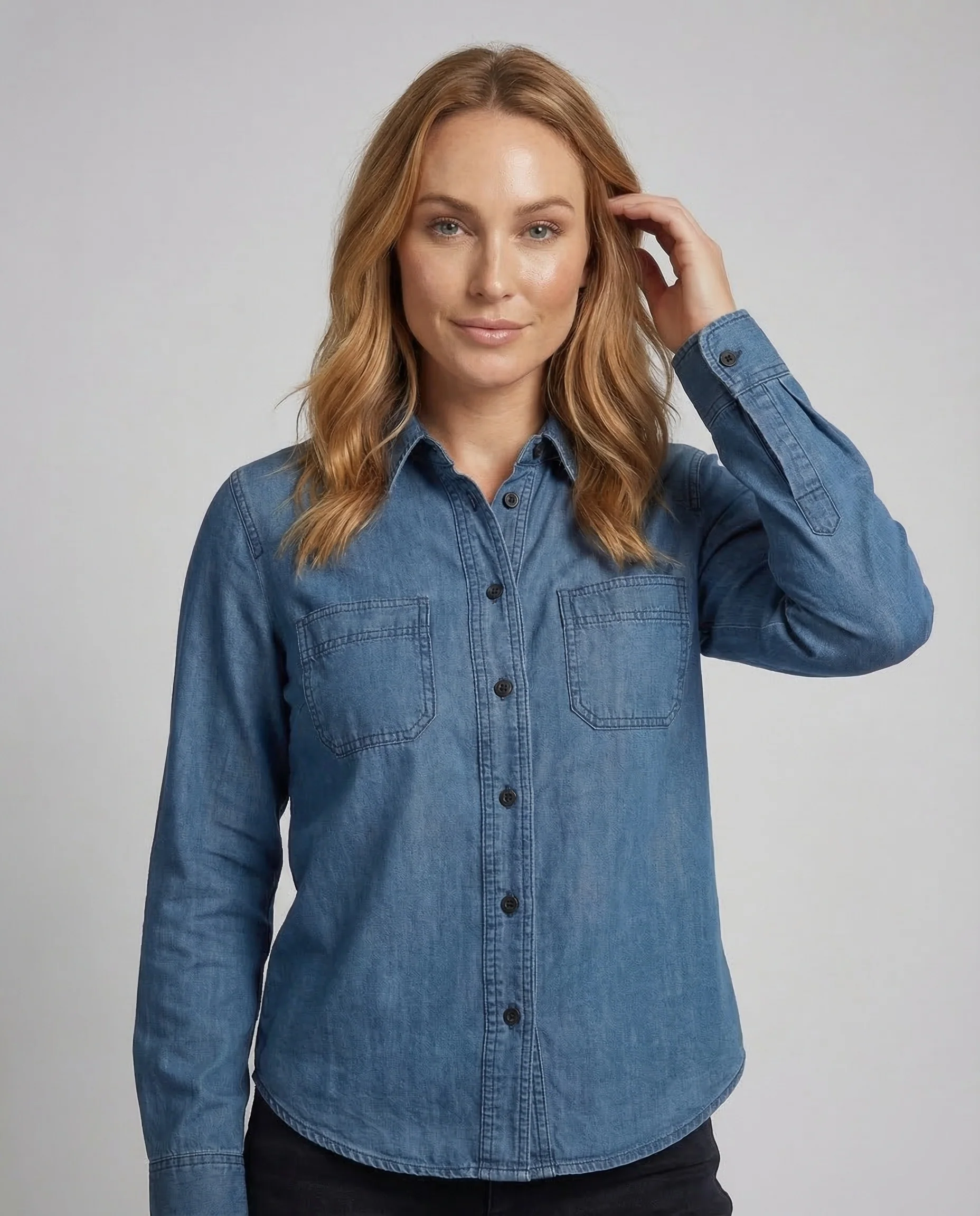 Damen Denimbluse Hemdkragen - Image 2