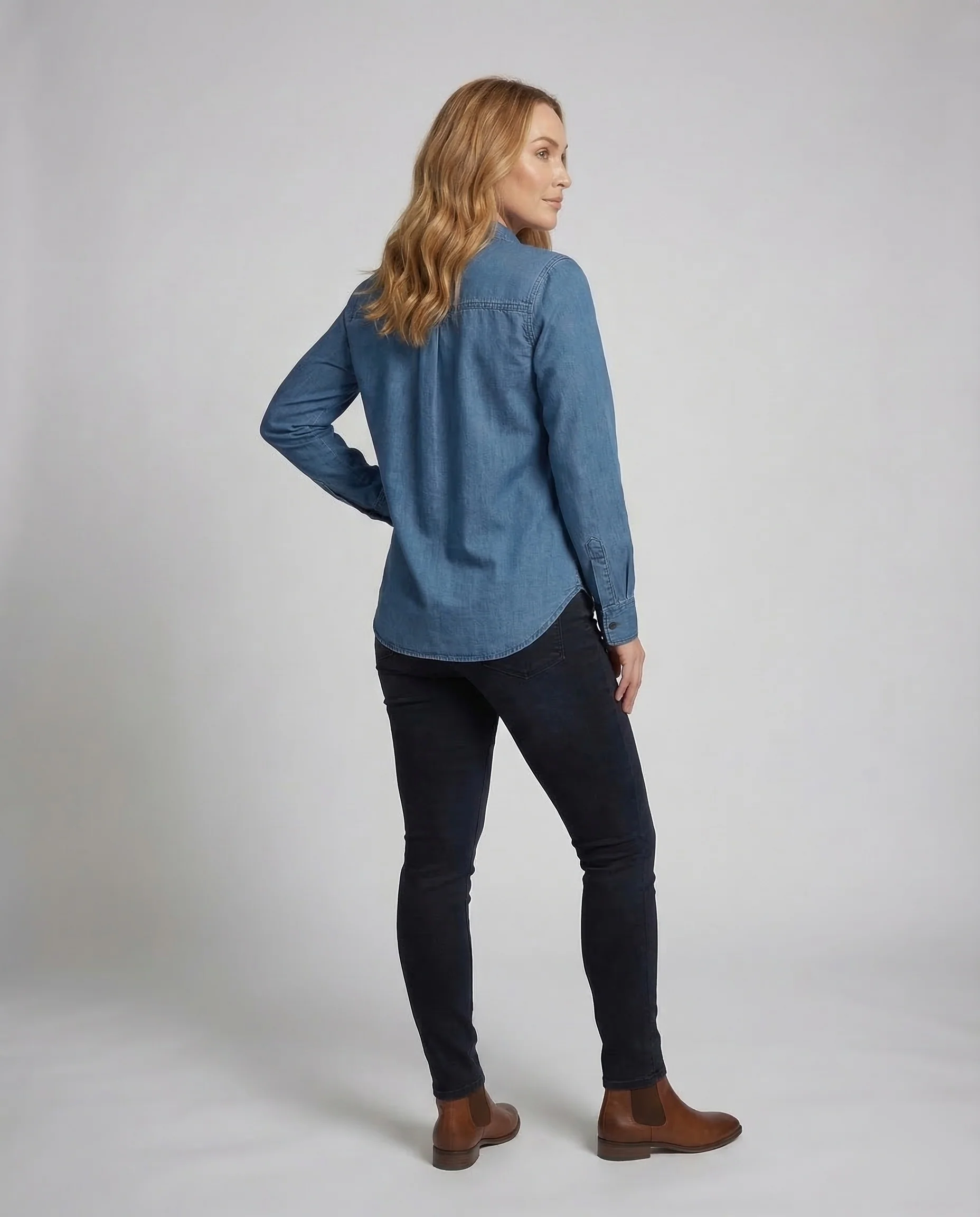 Damen Denimbluse Hemdkragen - Image 4