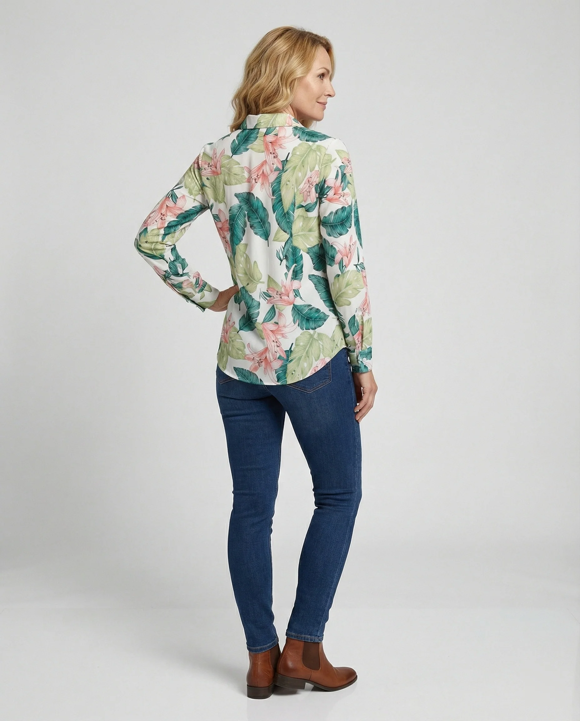 Bluse Damen Print Hemdkragen - Image 3