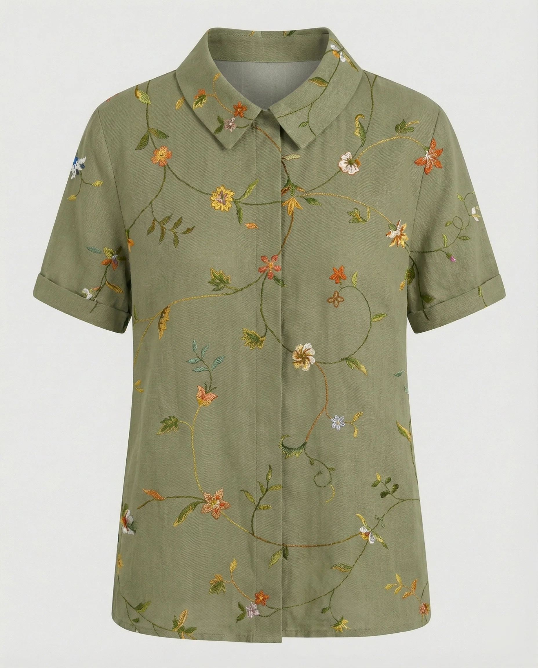 Damen Bluse Leinen Peter Pan Kragen - Image 18