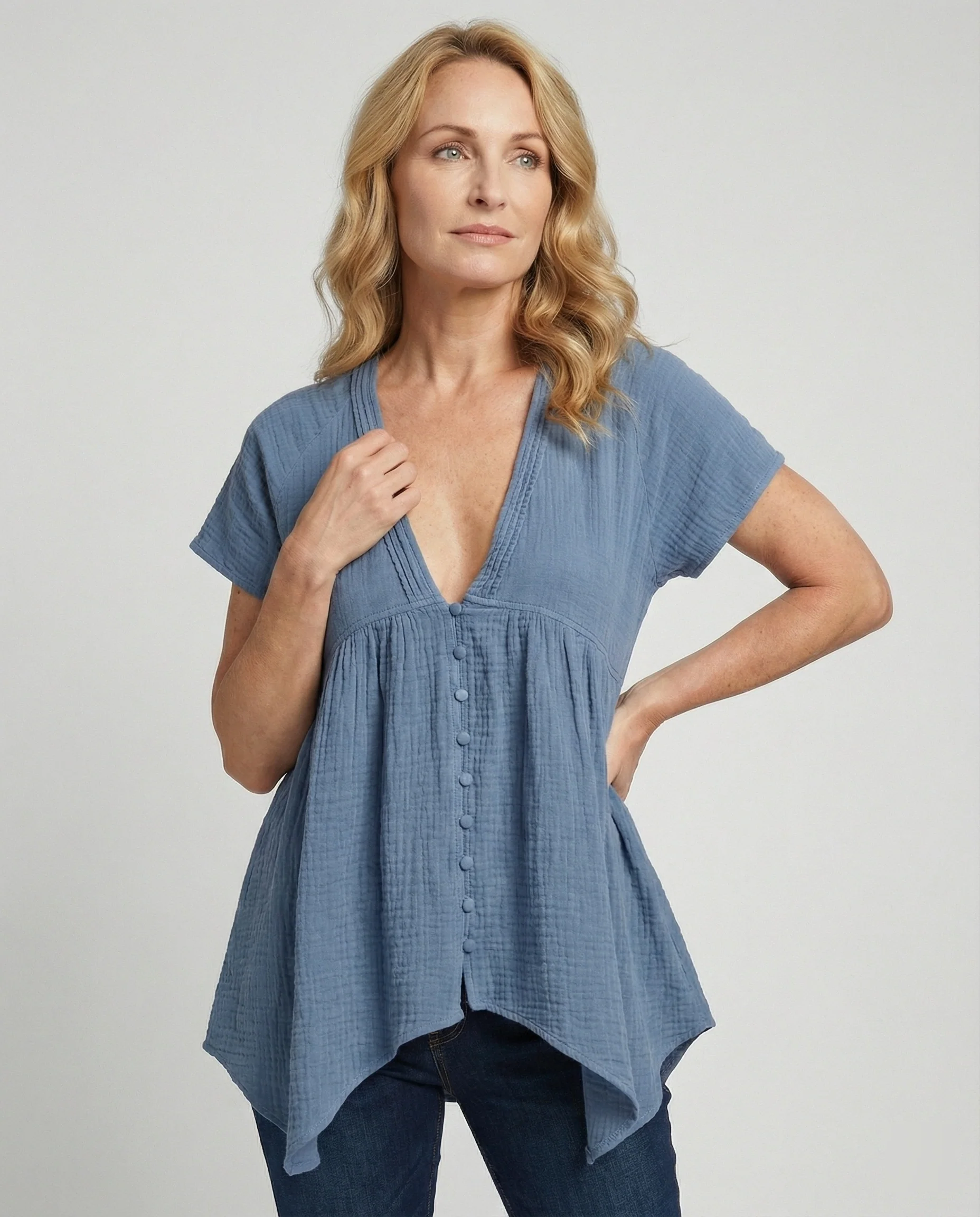 Freizeitkleid Damen Musselin Tunika