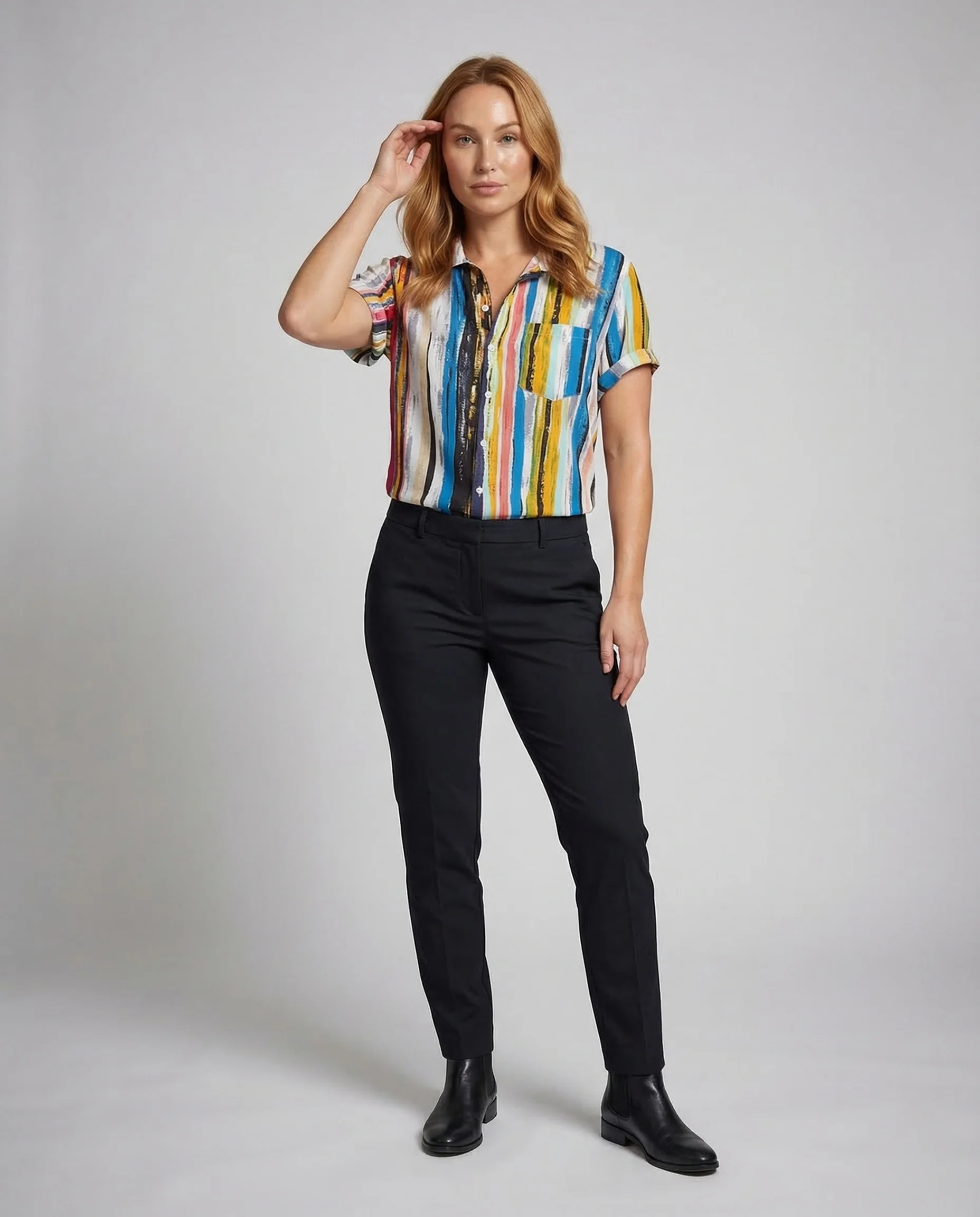 Damen Viskosebluse Muster Brusttasche