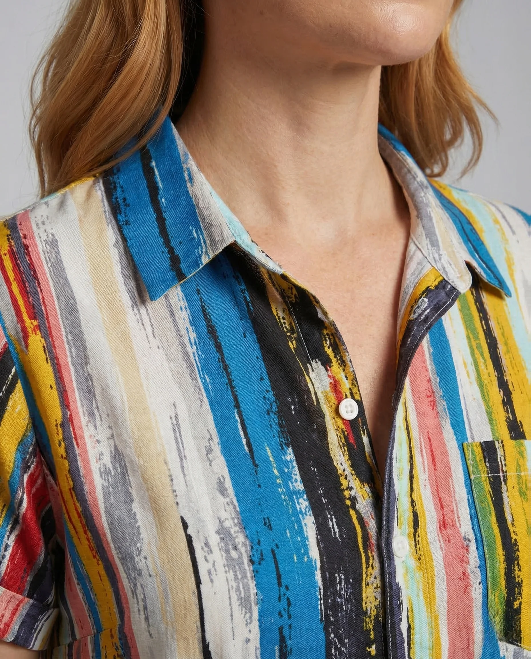 Damen Viskosebluse Muster Brusttasche - Image 3