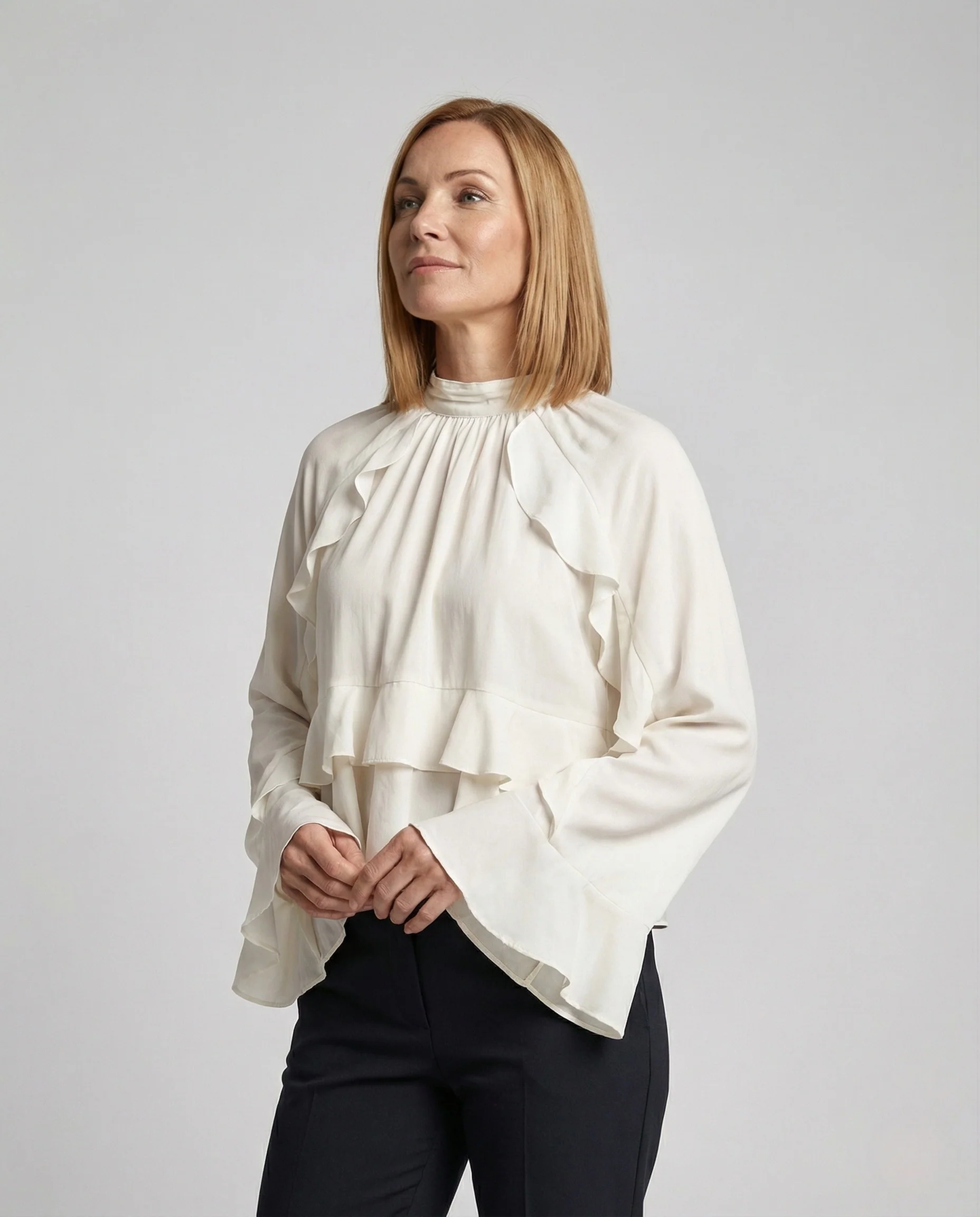 Bluse Damen Volant Stehkragen - Image 2