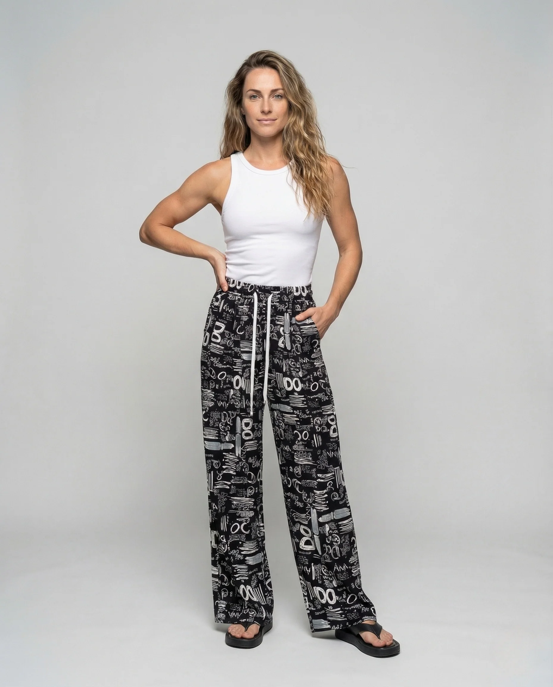 Damen Palazzo Hose High Waist Kordelzug