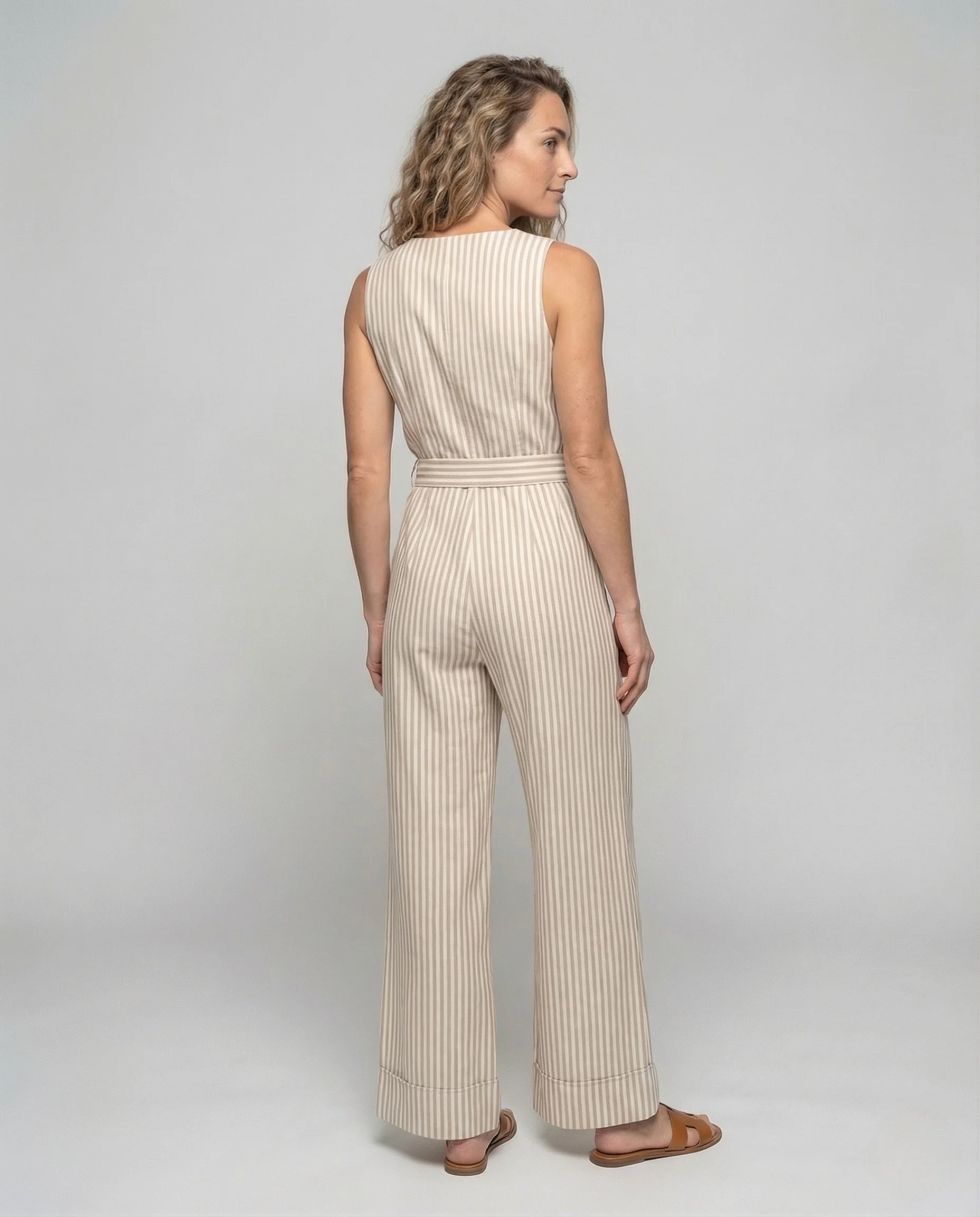 Damen Jumpsuit V Ausschnitt Gürtel - Image 3