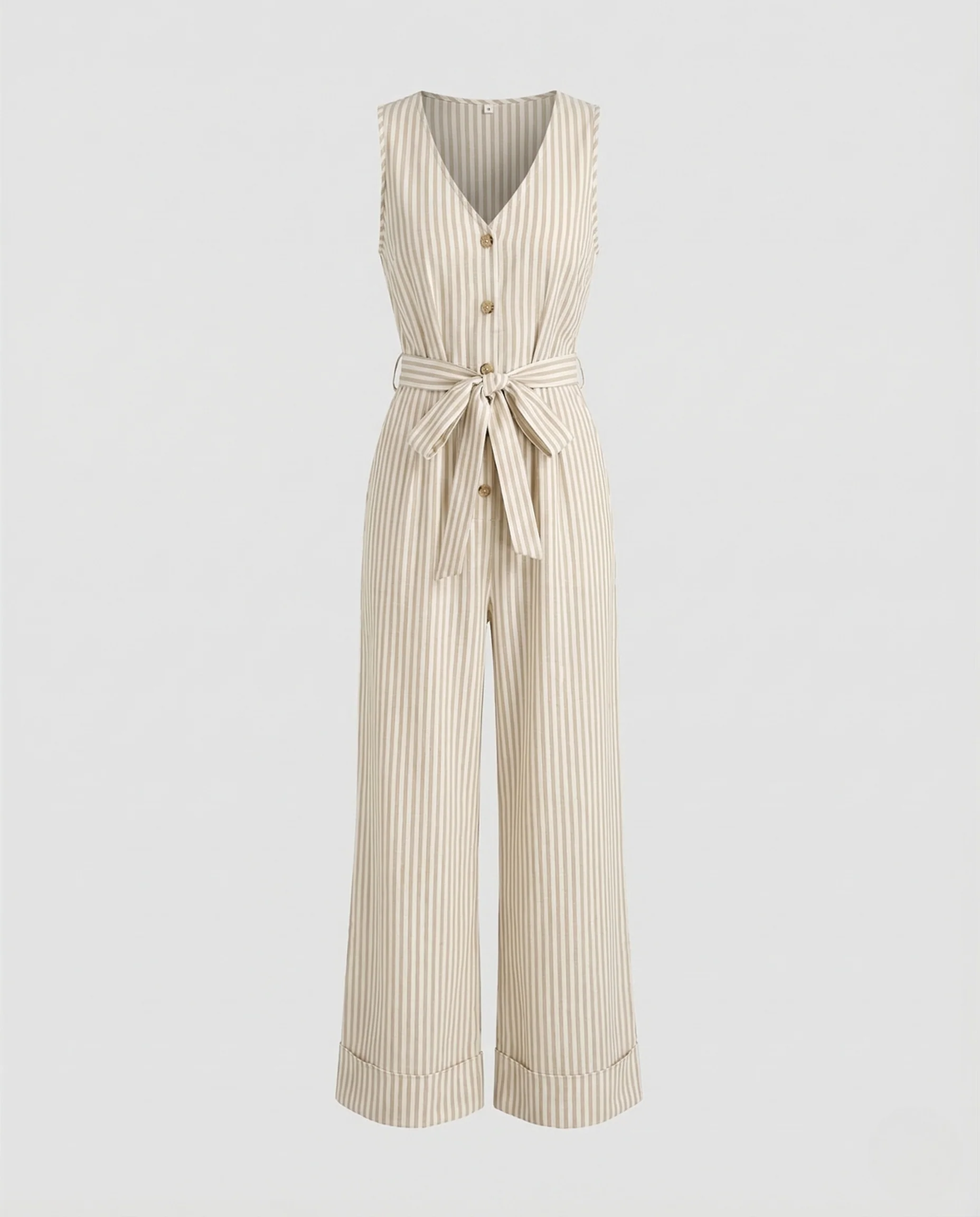 Damen Jumpsuit V Ausschnitt Gürtel - Image 4