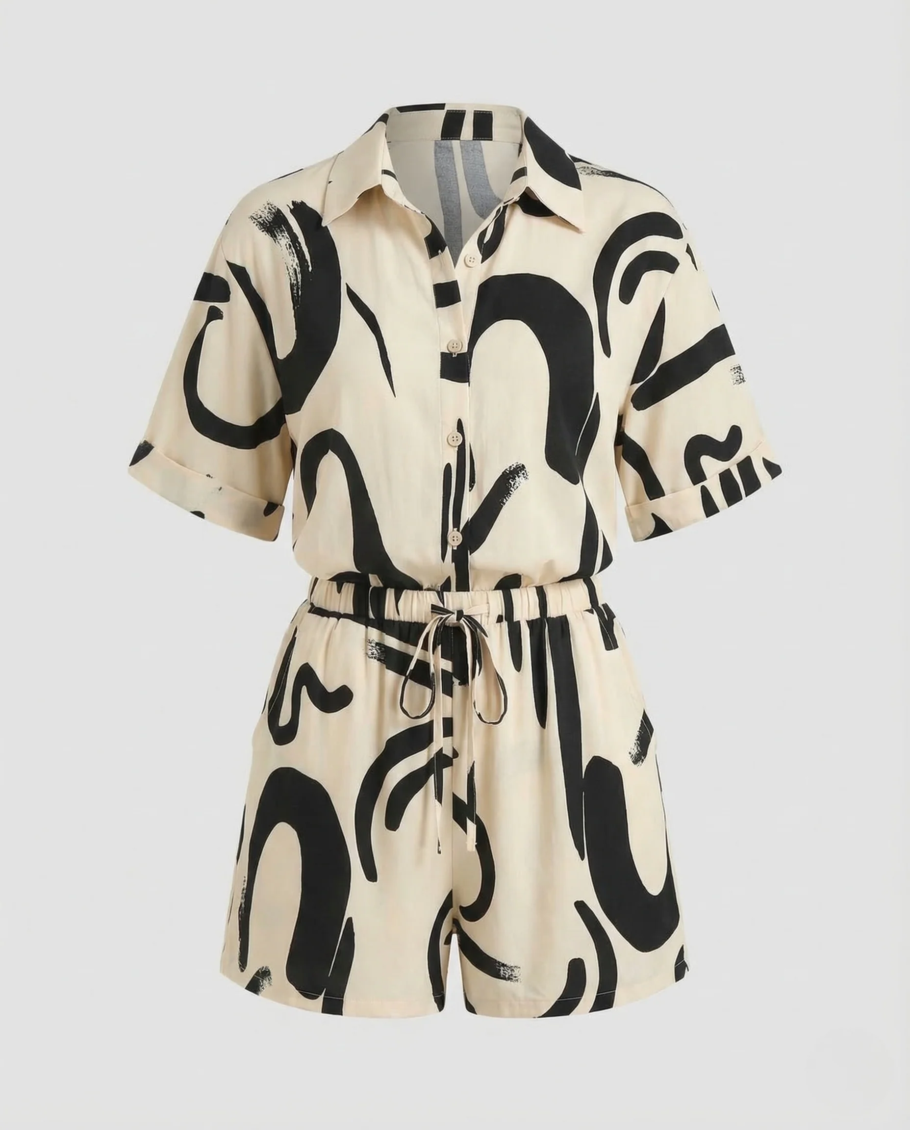 Damen Viskose Set Bluse Shorts Print - Image 4