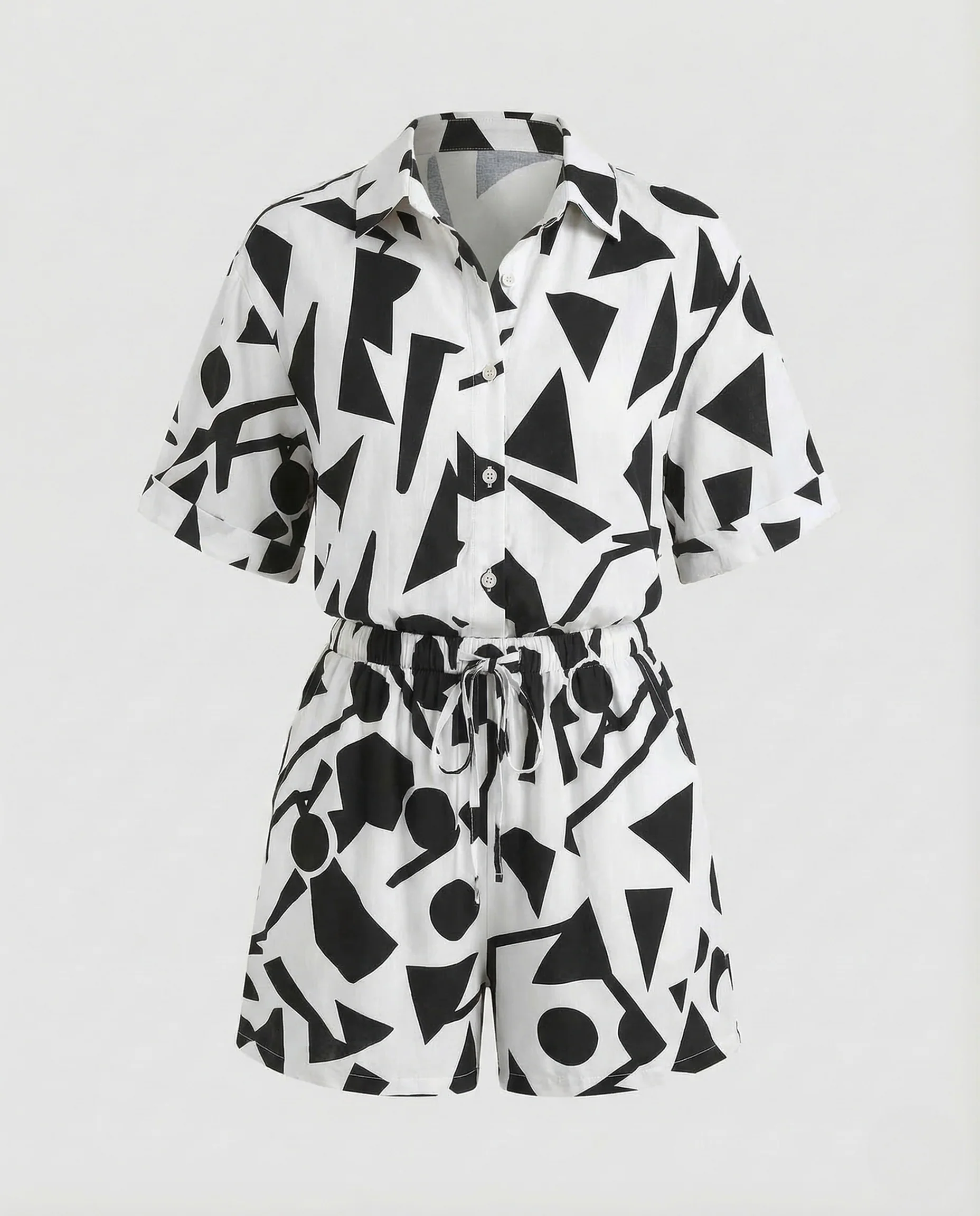 Damen Viskose Set Bluse Shorts Print - Image 5