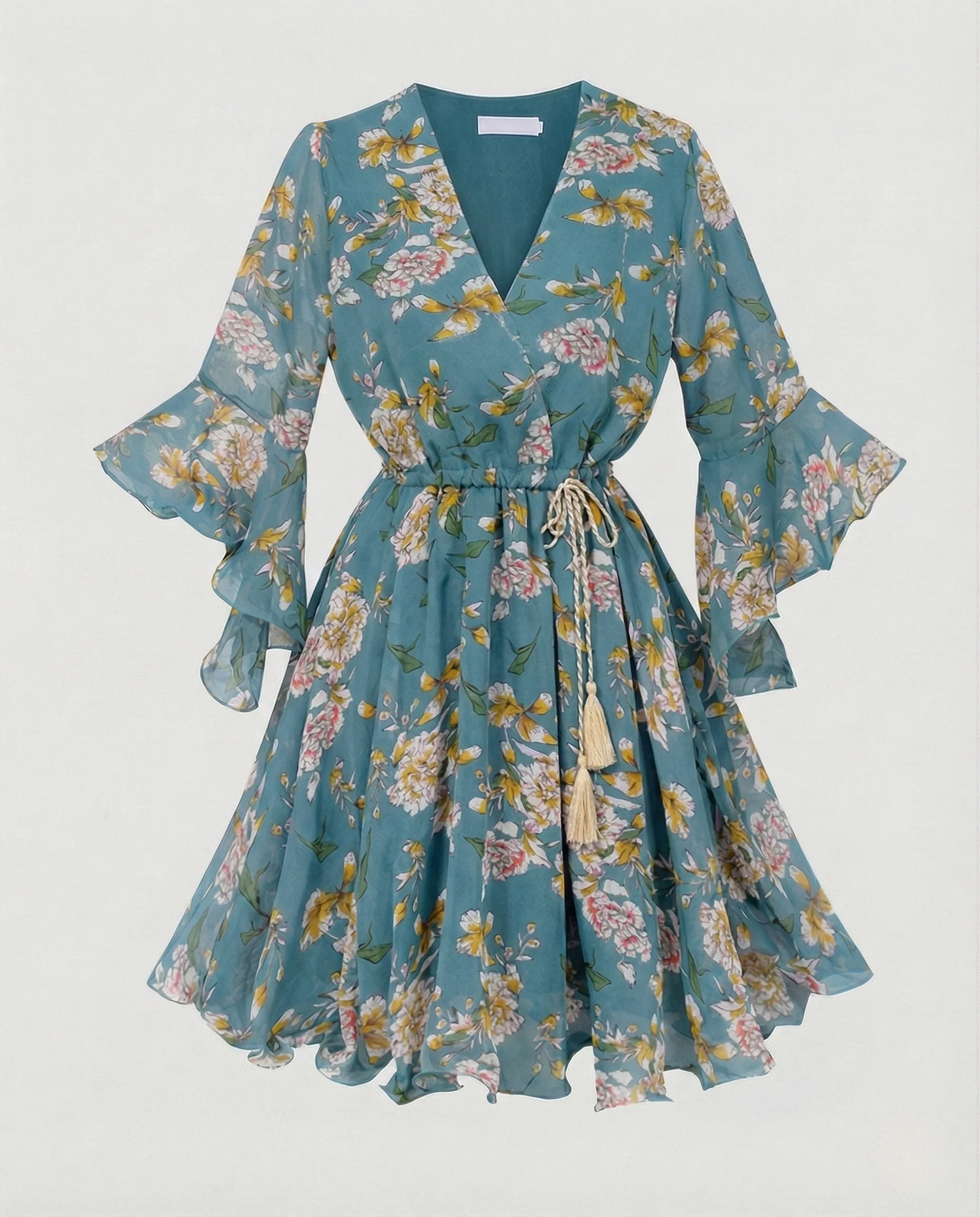 Damen Wickelkleid Chiffon mit Volantärmeln - Image 5