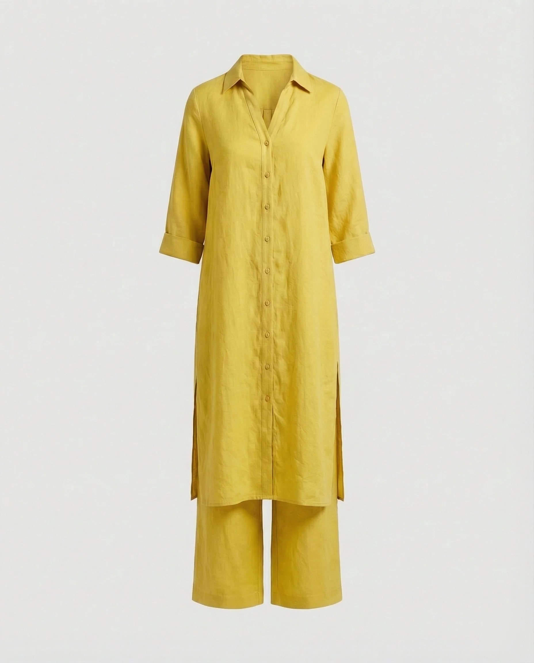 Leinen Maxikleid Mit Knopfleiste Damen - Image 3