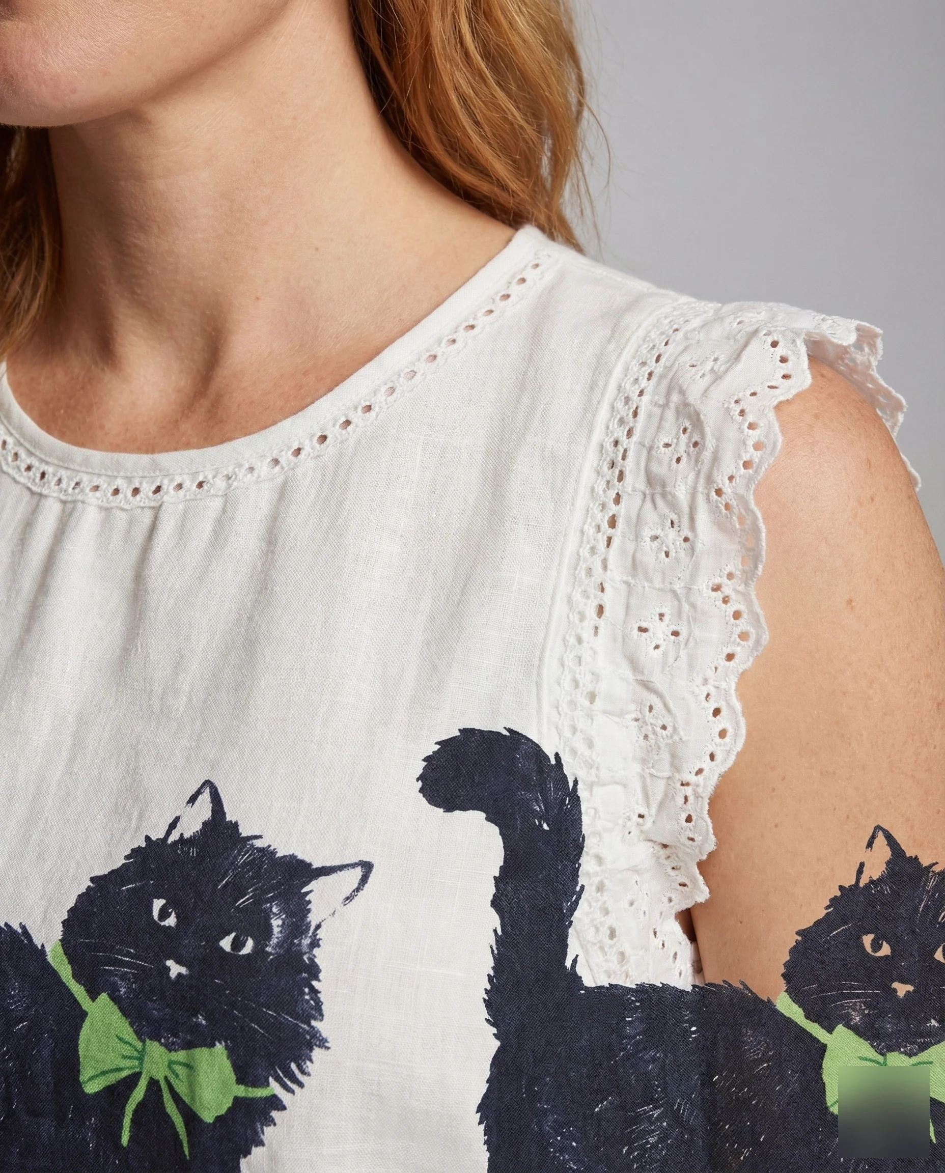 Damen Leinenmix Top mit Katzenprint - Image 3
