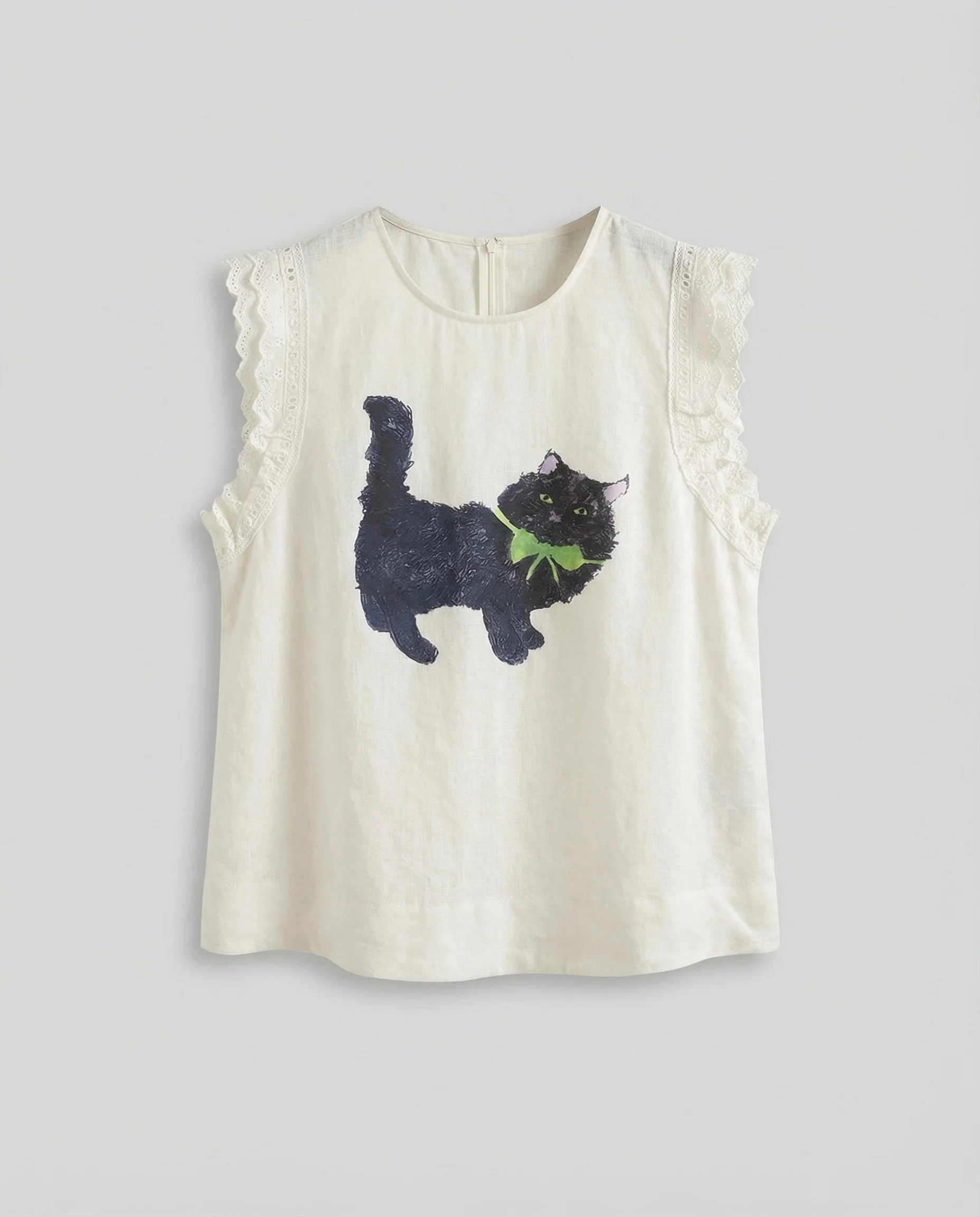 Damen Leinenmix Top mit Katzenprint - Image 5
