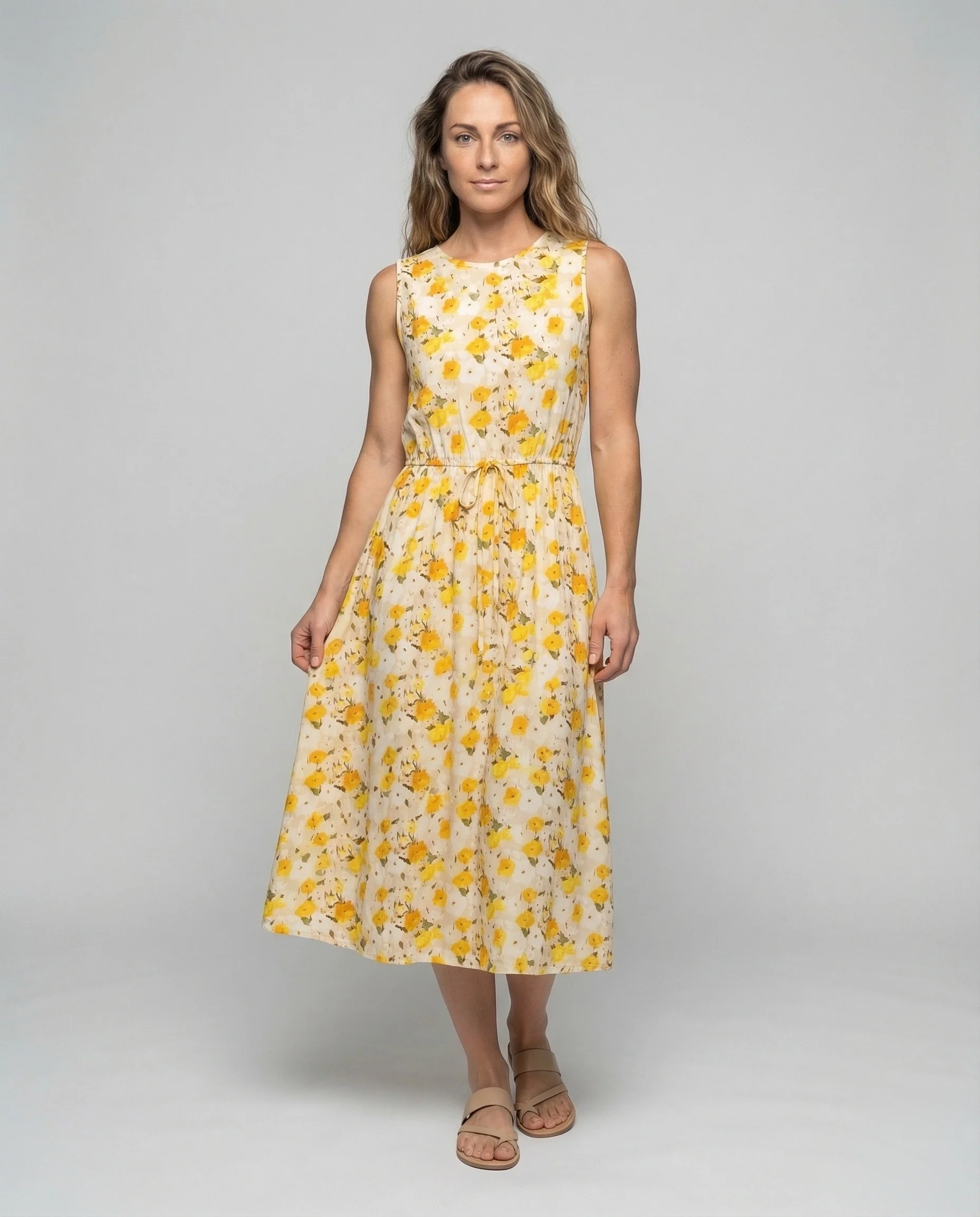 Damen Florales Midikleid mit Kordelzug Taille
