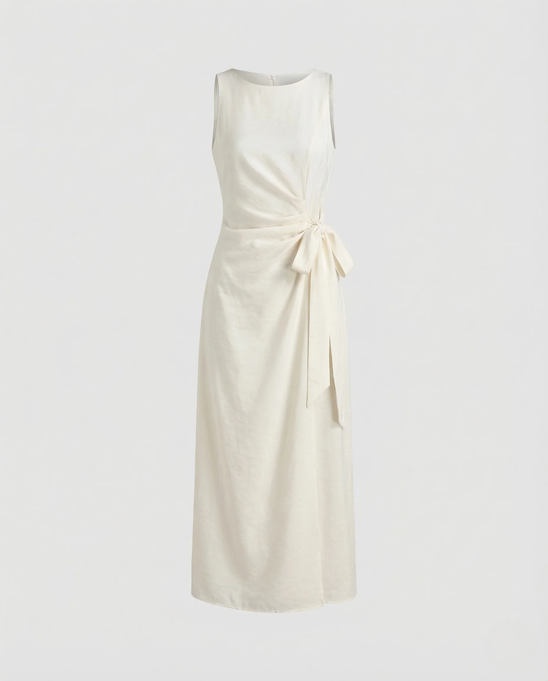Damen Leinenoptik Maxikleid mit Taillenschleife - Image 5