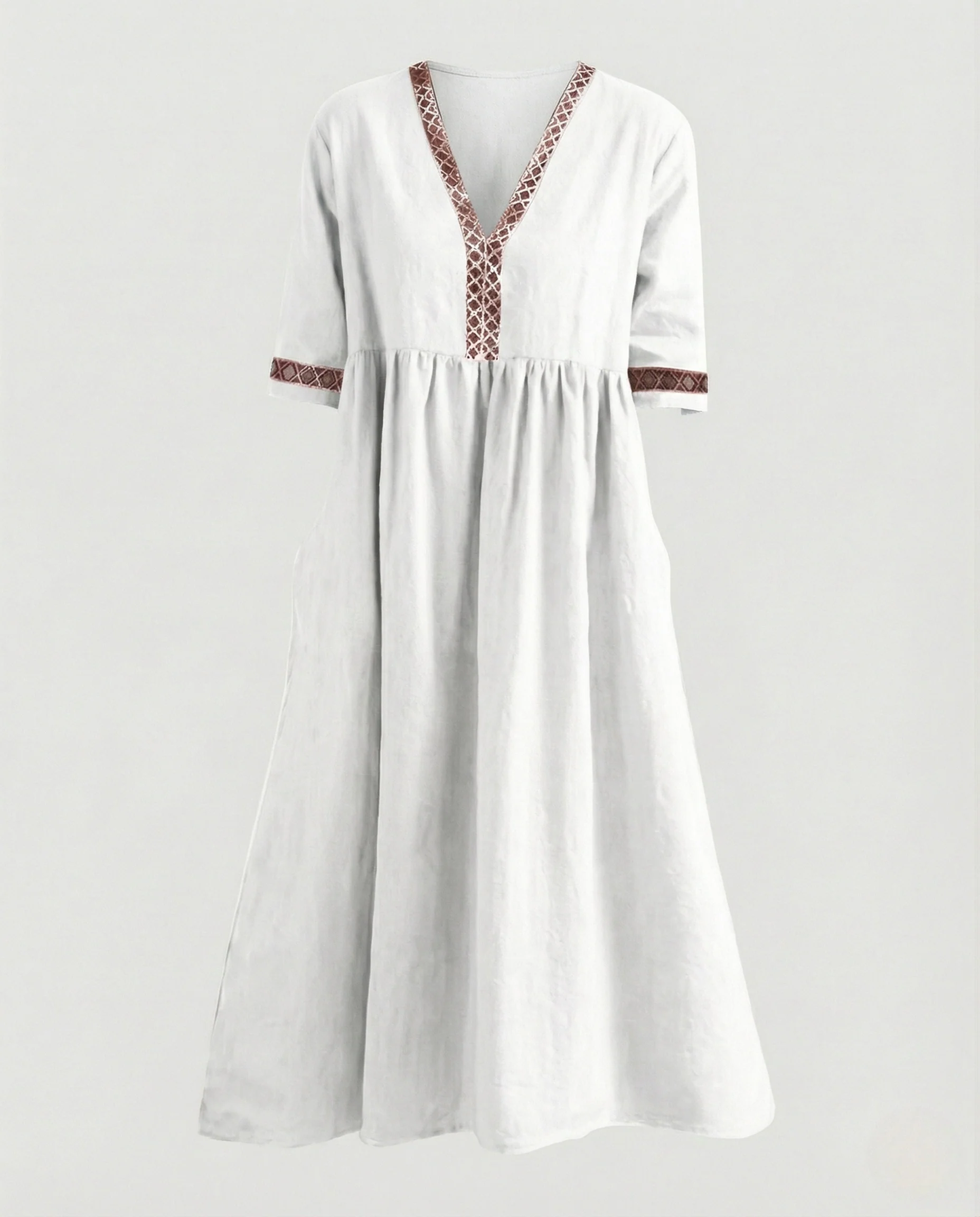 Damen Maxikleid Sommer Leinenoptik Spitze - Image 8