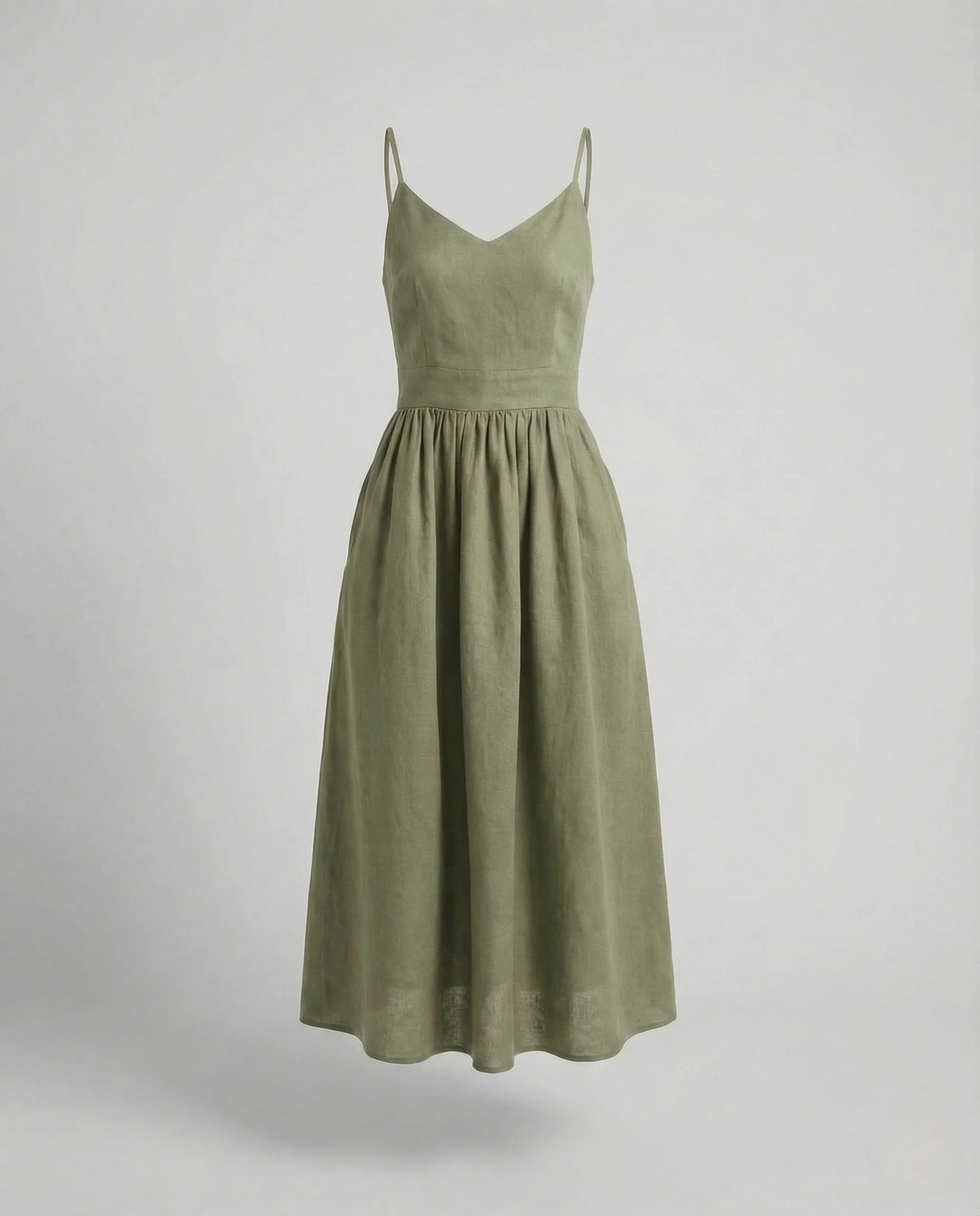 Damen Leinenoptik Midikleid mit Tellerrock - Image 7