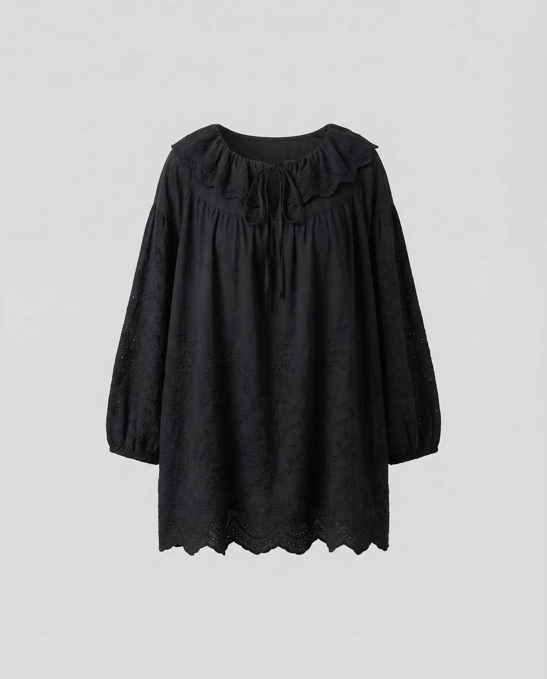 Damen Lochstickerei Bluse Volant - Image 5