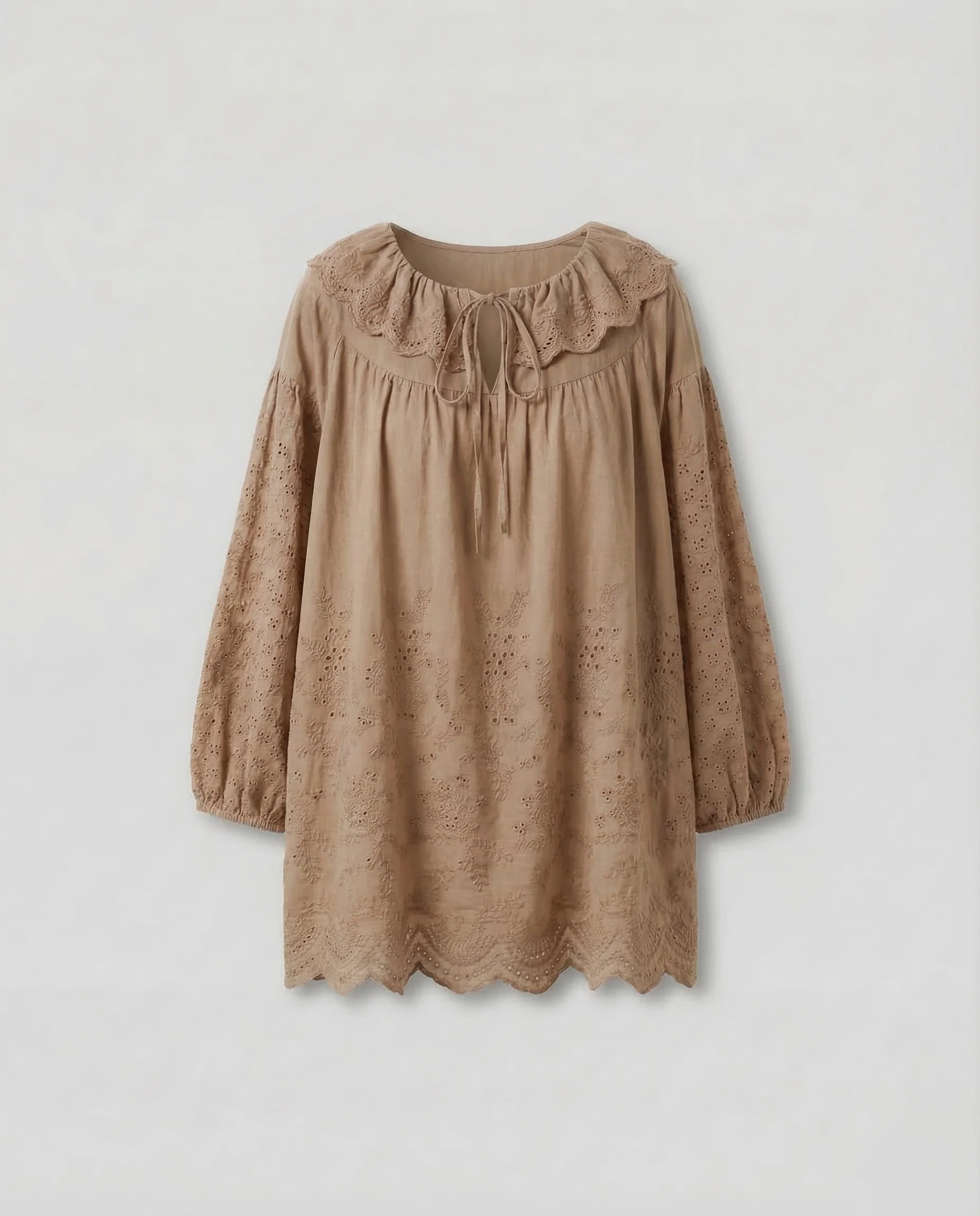 Damen Lochstickerei Bluse Volant - Image 6