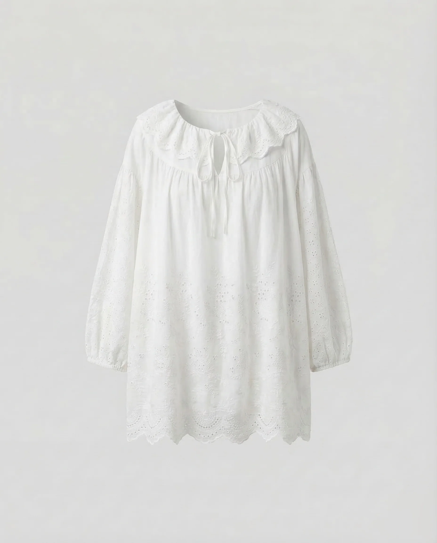 Damen Lochstickerei Bluse Volant - Image 7