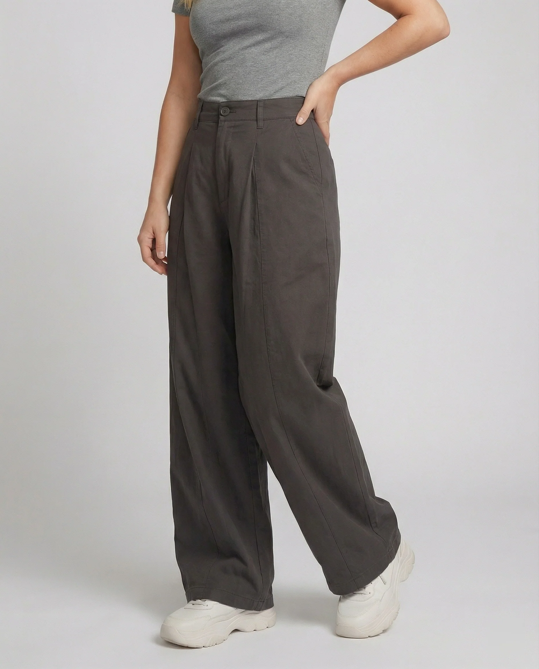 Locker fallende Leinenmix-Hose mit hoher Taille, Bundfalten und weitem Bein Heidi-Mode - Image 3