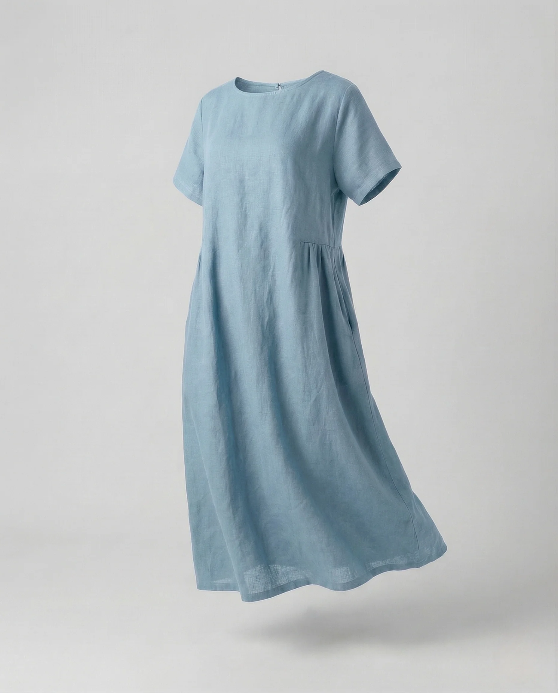 Damen Leinen Baumwoll Midikleid mit Taschen - Image 6