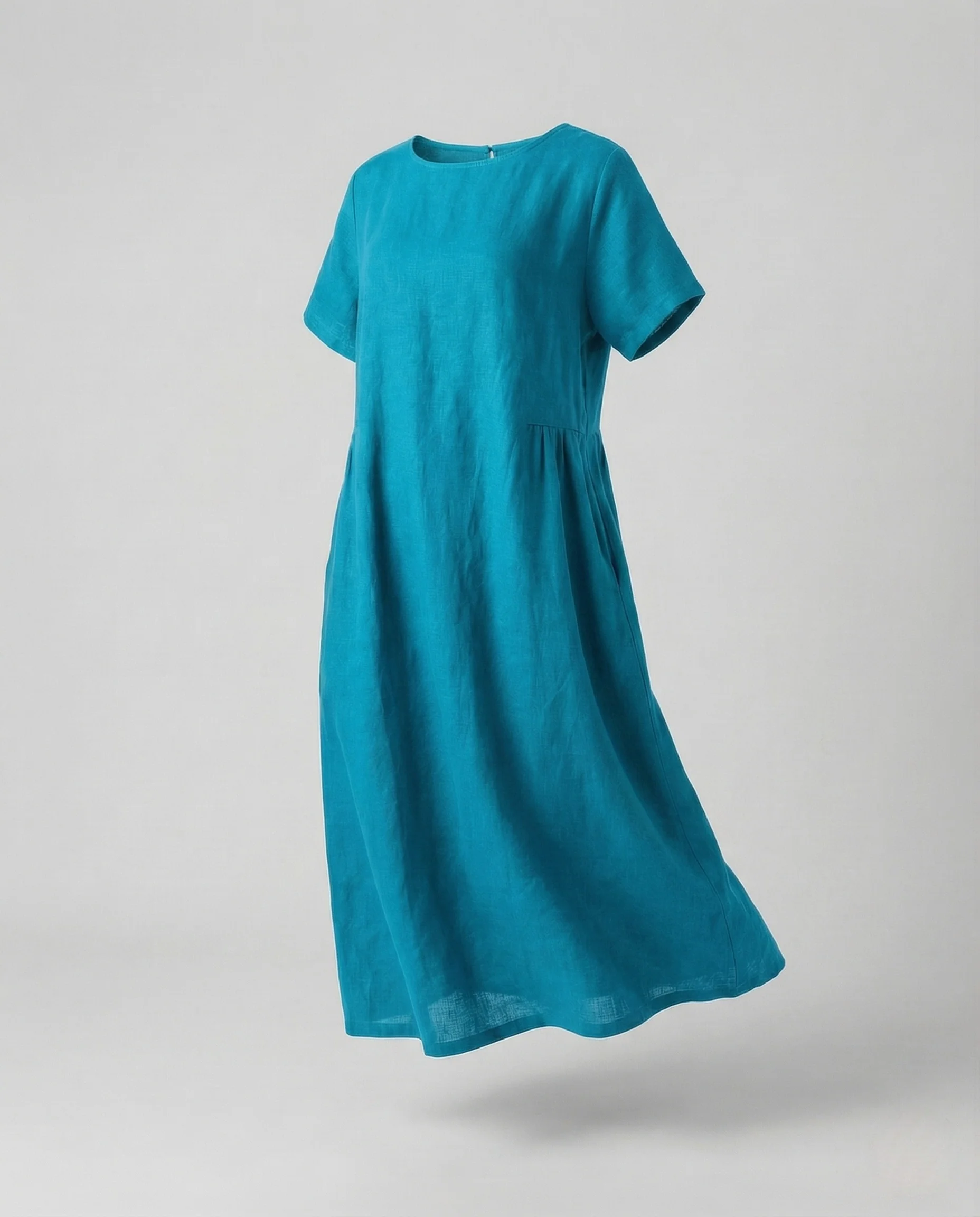 Damen Leinen Baumwoll Midikleid mit Taschen - Image 7