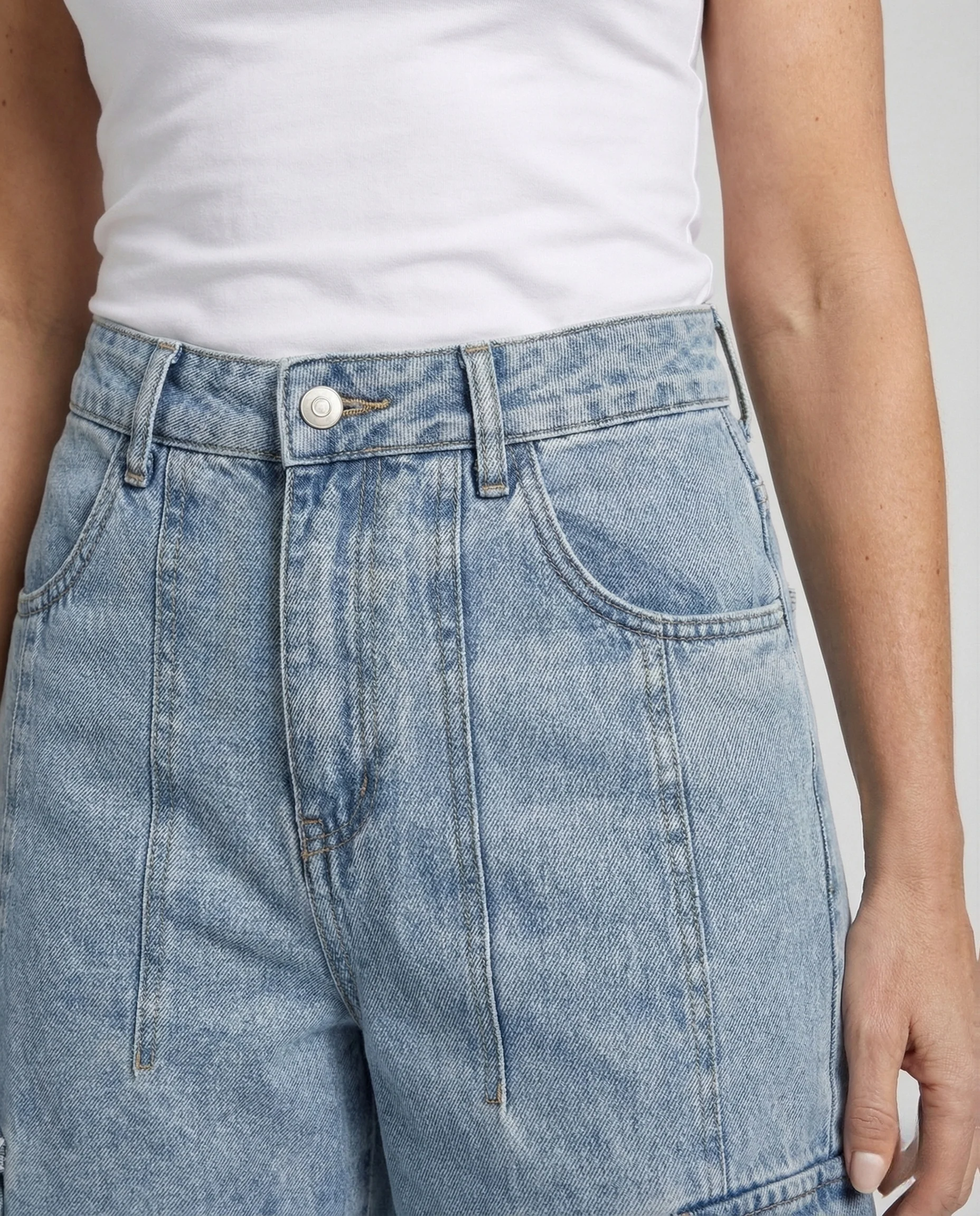 Damen Cargo Jeans High Waist mit weitem Bein Utility Denim - Image 3