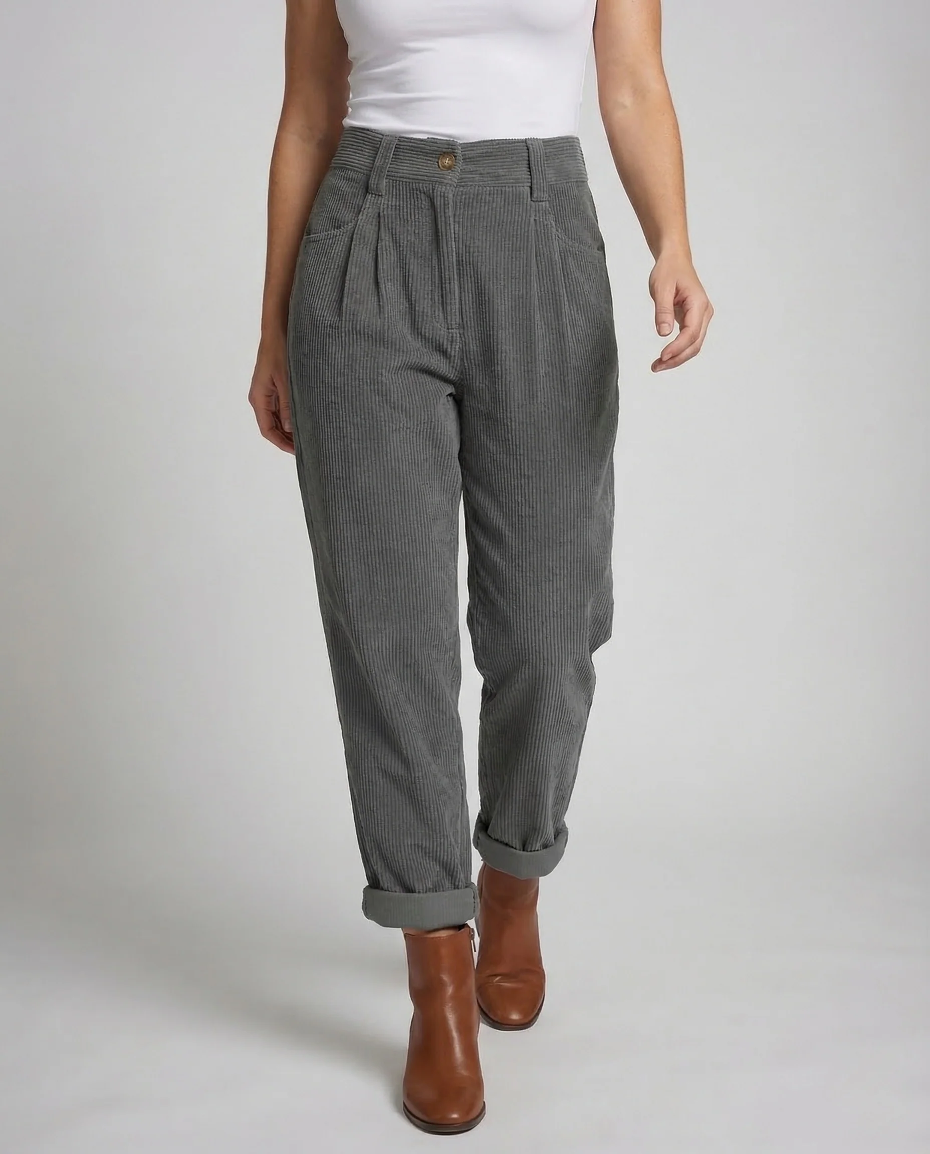 Damen Cordhose High Waist Umschlag - Image 2