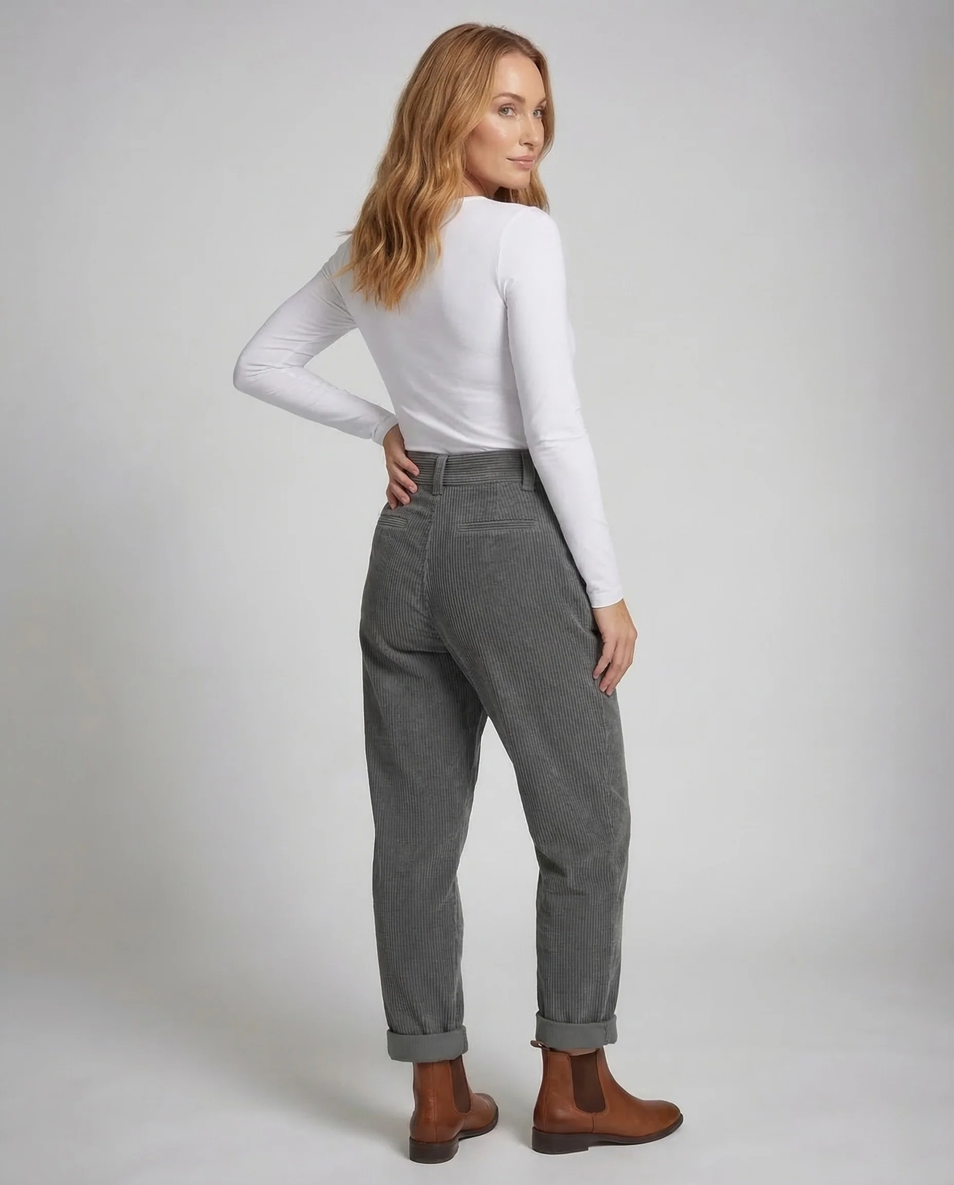 Damen Cordhose High Waist Umschlag - Image 4
