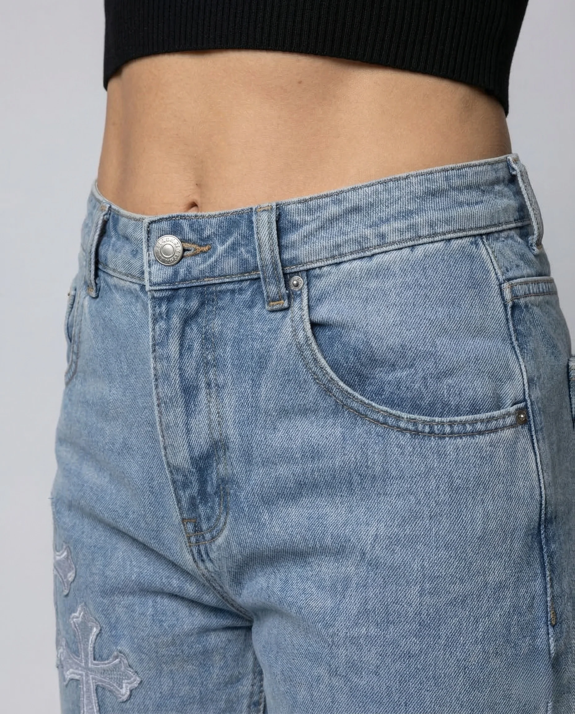 Damen Jeans Vintage Applikation High Waist - Image 3