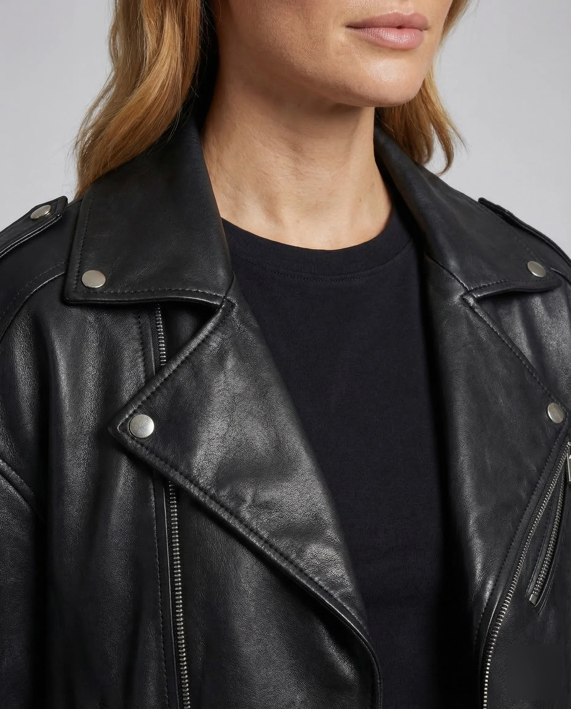 Damen Kunstleder Bikerjacke Oversize - Image 3