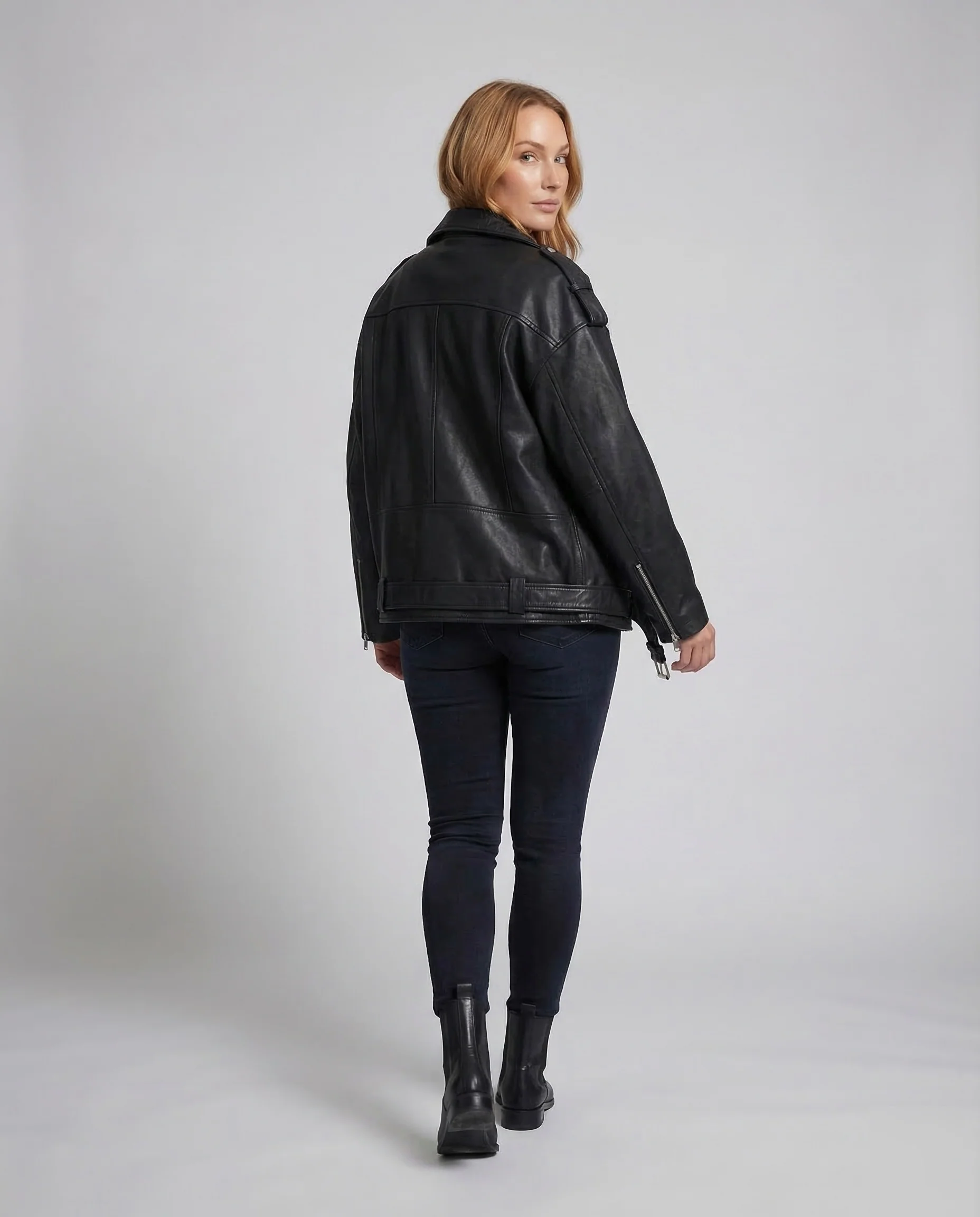 Damen Kunstleder Bikerjacke Oversize - Image 4