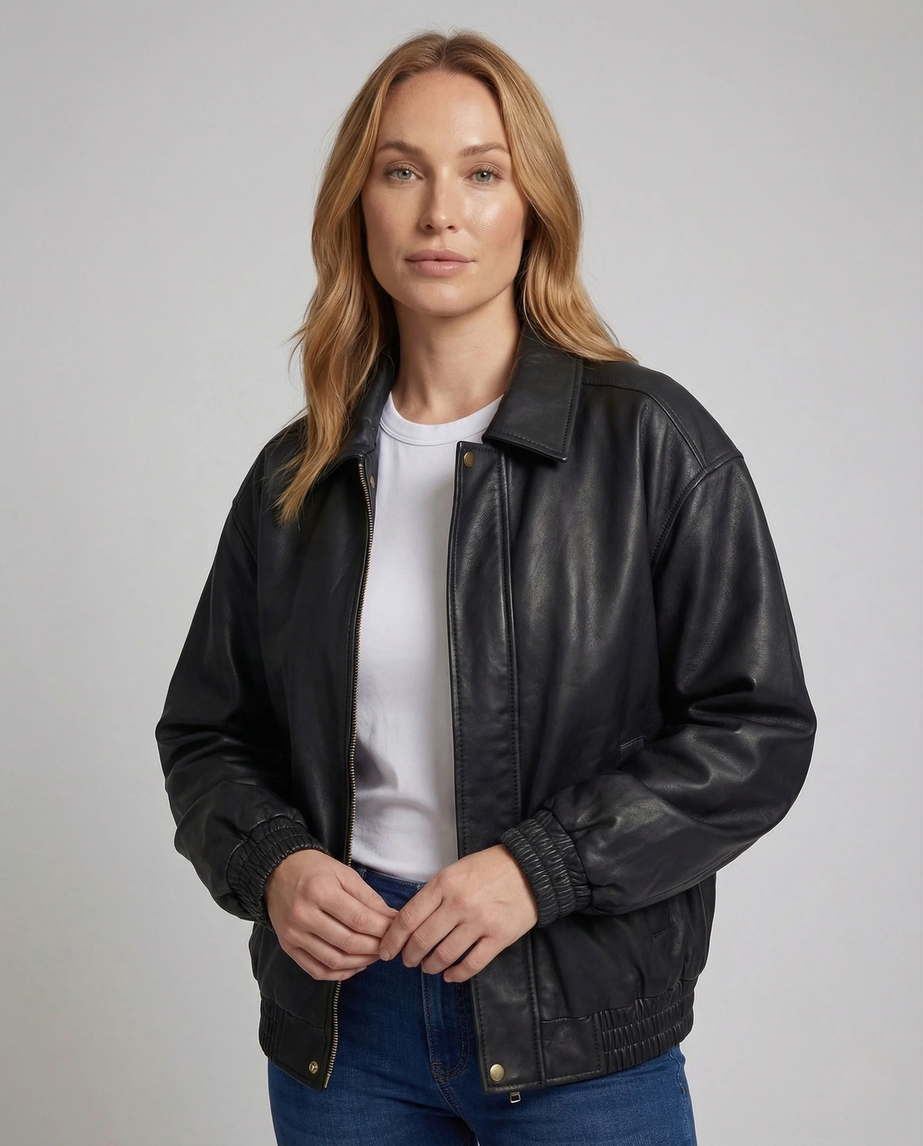 Damen Kunstlederjacke Hemdkragen