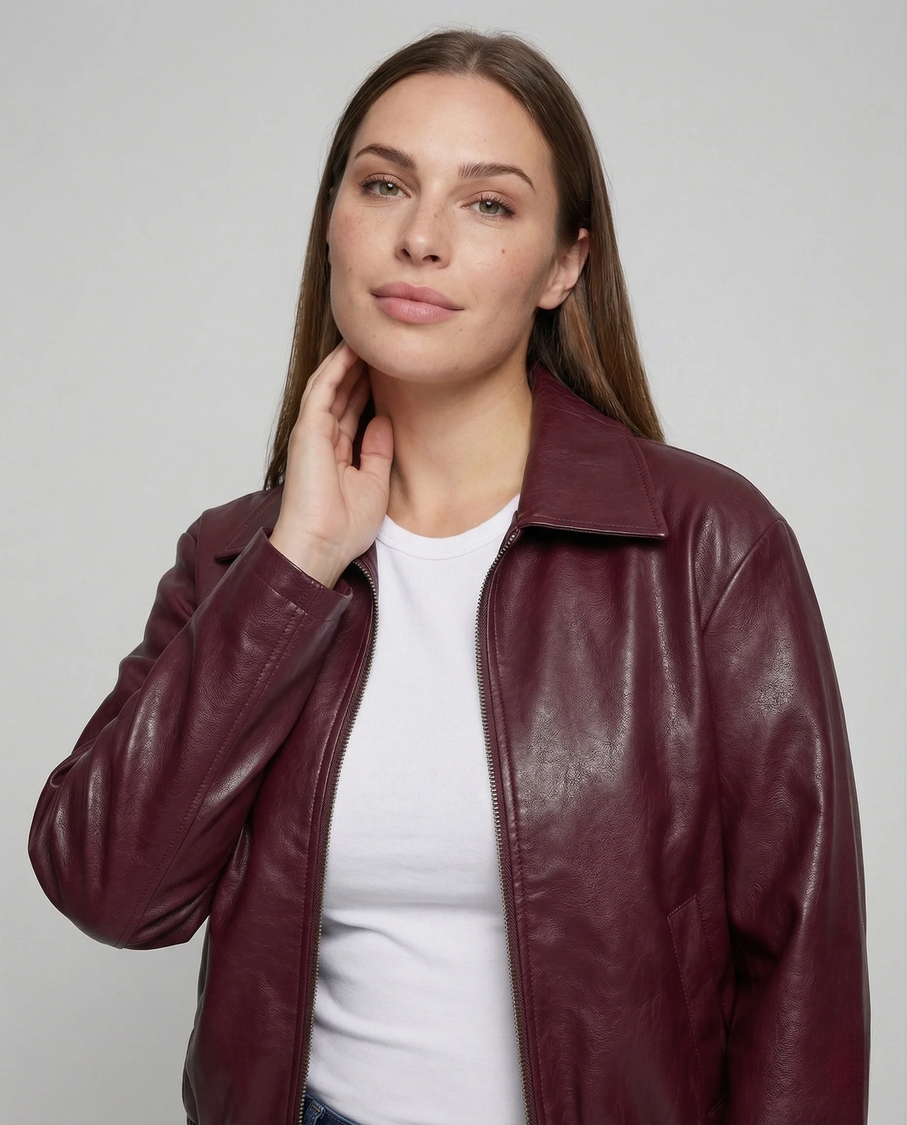 Damen Kunstlederjacke Locker Reißverschluss Hemdkragen - Image 2