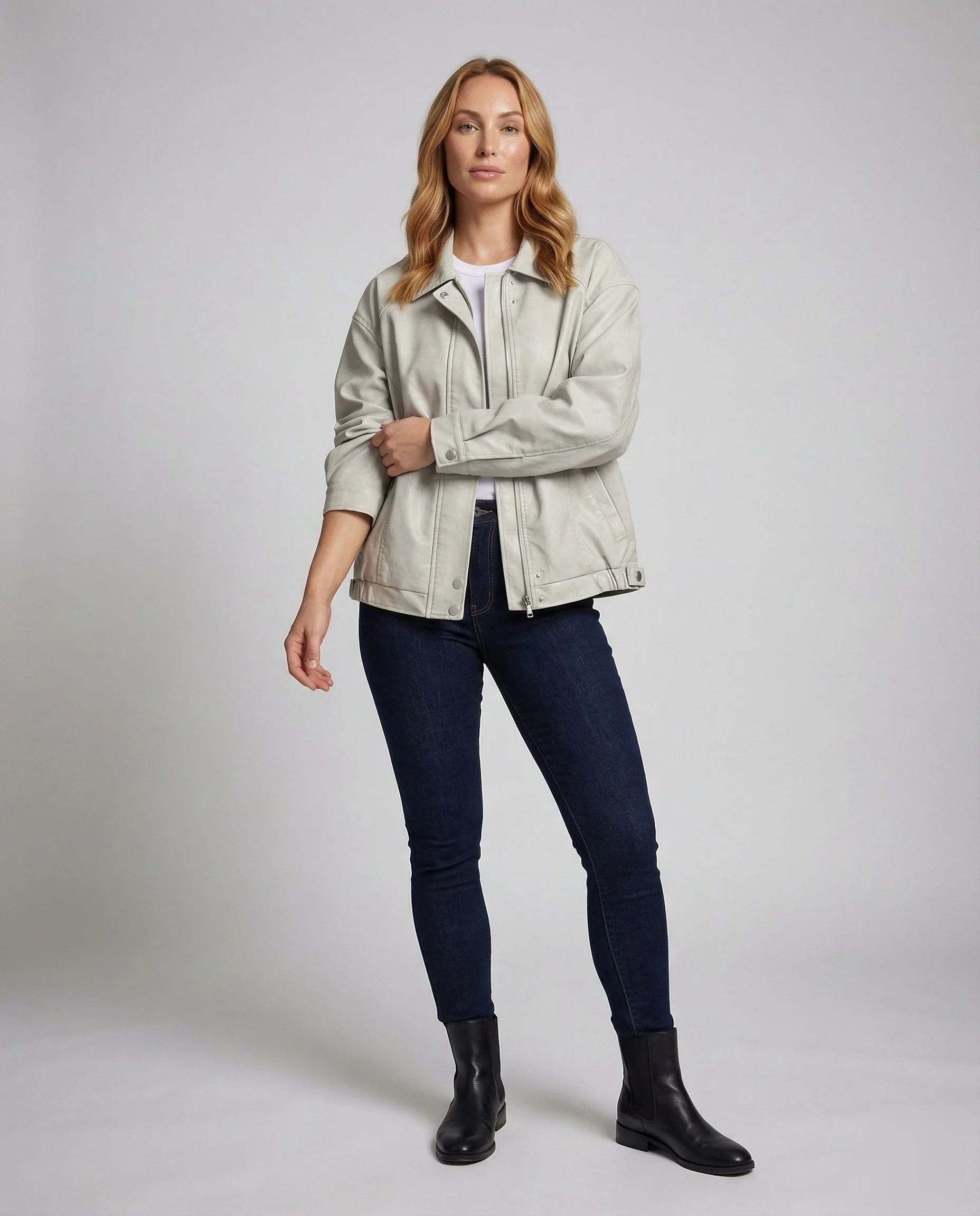 Damen Lederjacke Locker Hemdkragen
