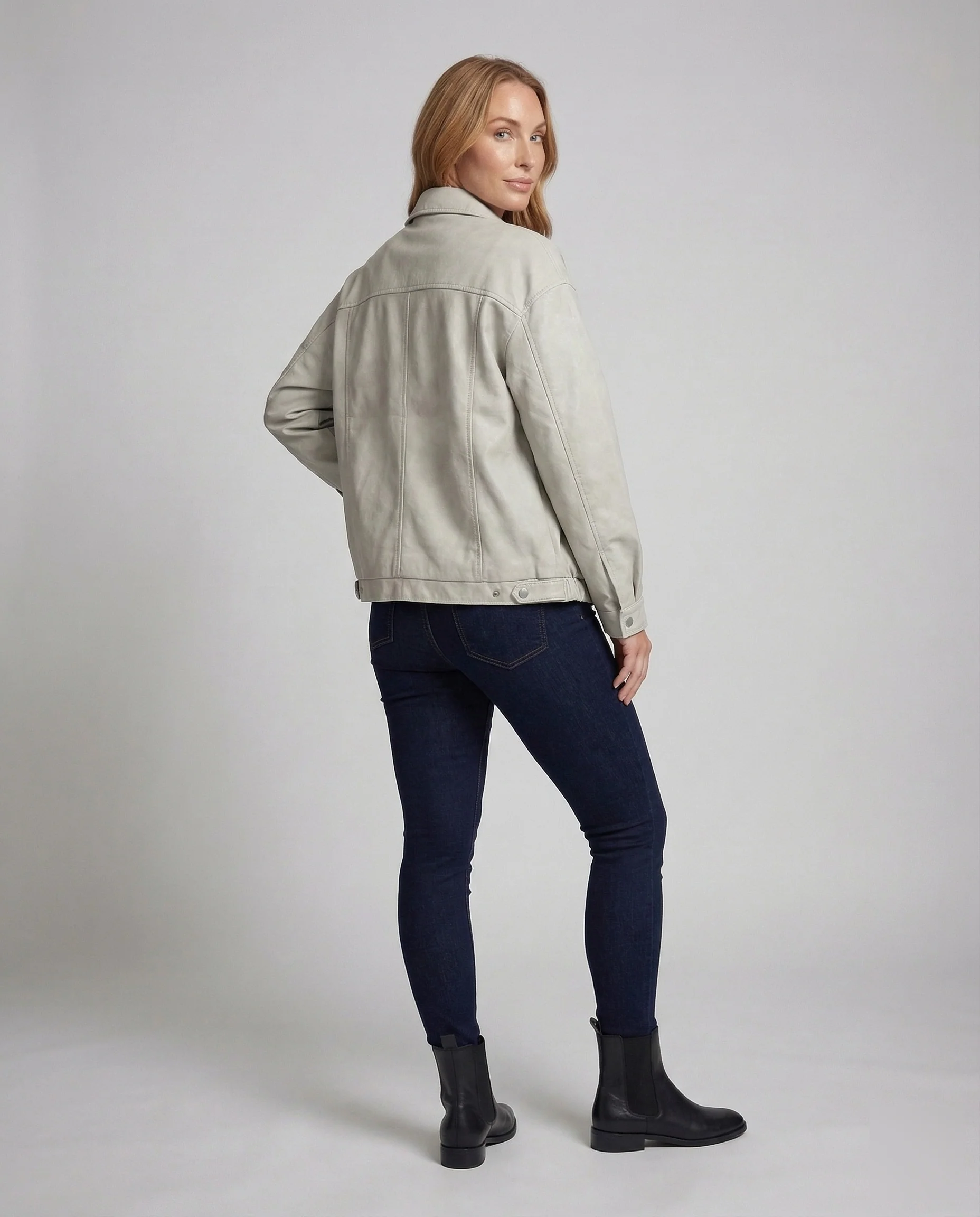 Damen Lederjacke Locker Hemdkragen - Image 3