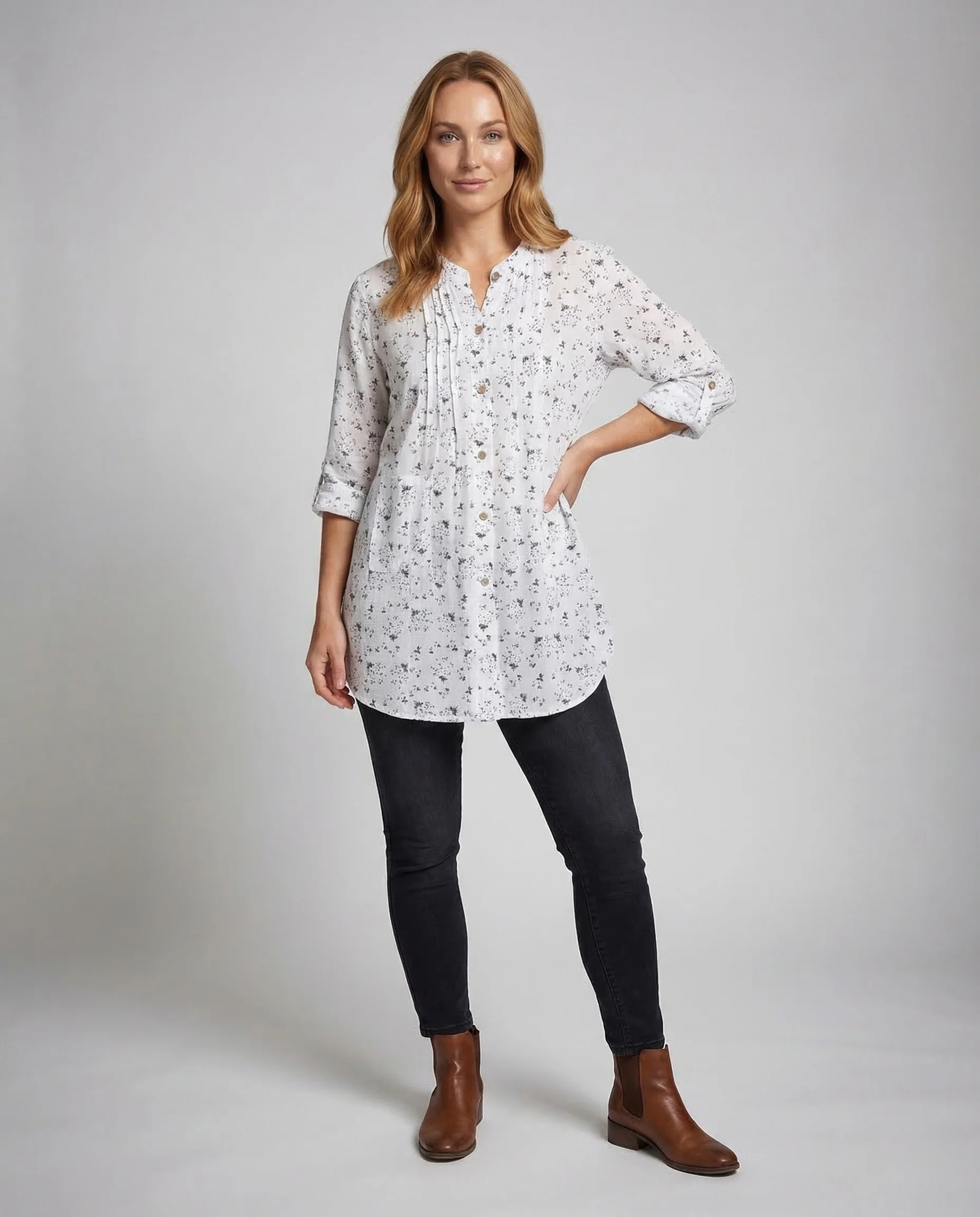 Damen Longbluse Stehkragen Oversize