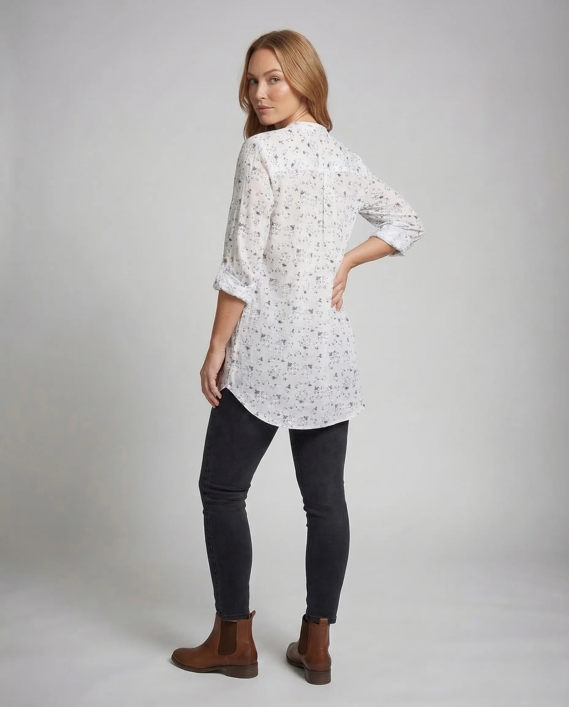 Damen Longbluse Stehkragen Oversize - Image 2