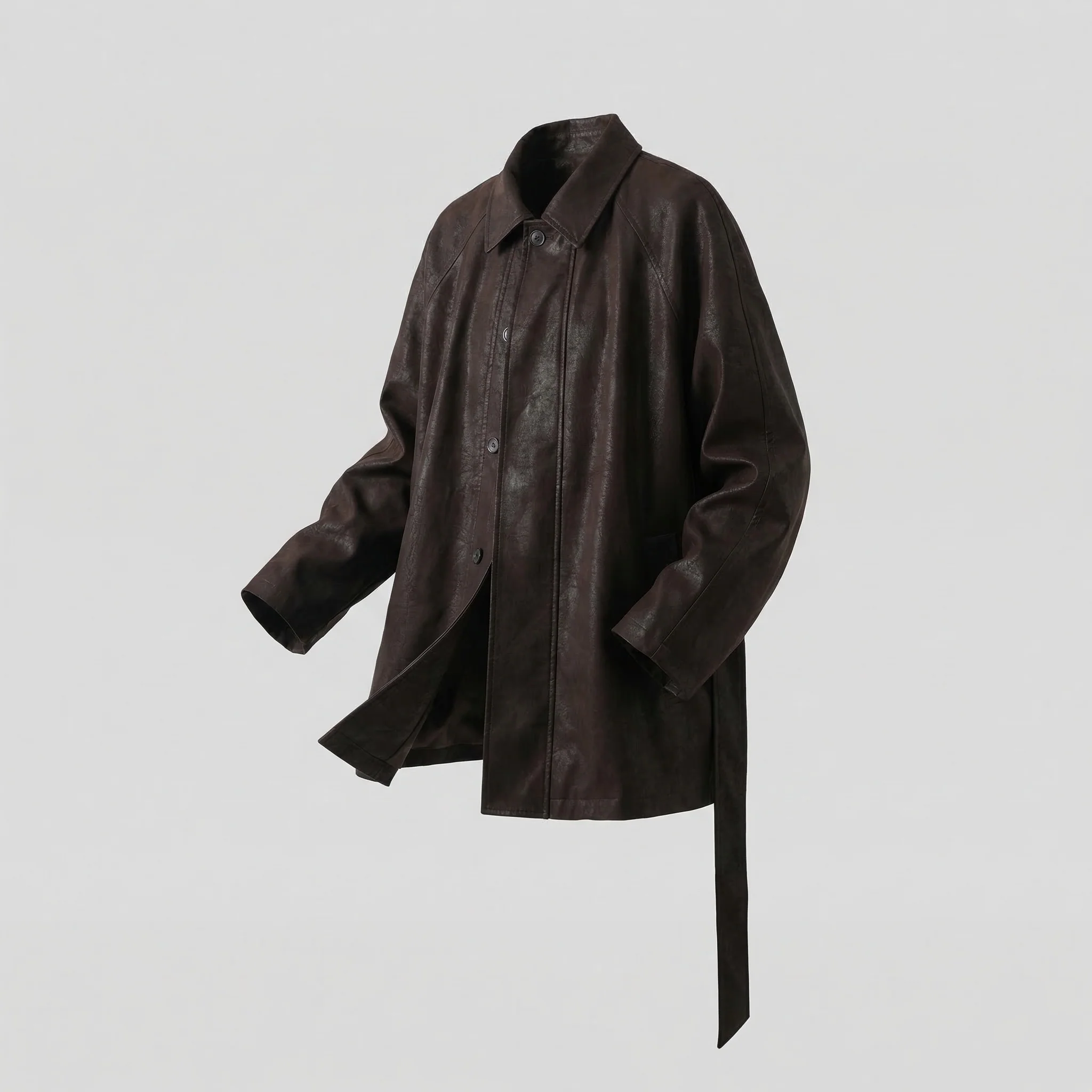 Damen Lederoptik Manteljacke Gürtel - Image 5