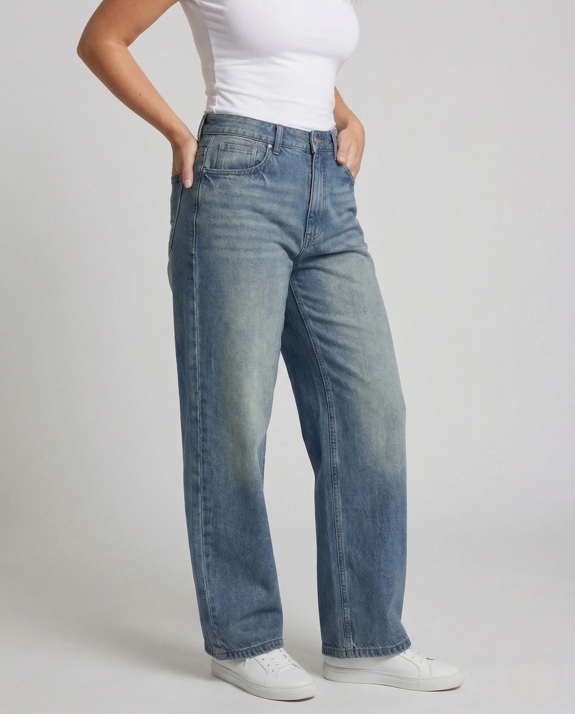 Damen Weitbein Jeans Locker Geschnitten mit Sichtbaren Nähten - Image 2